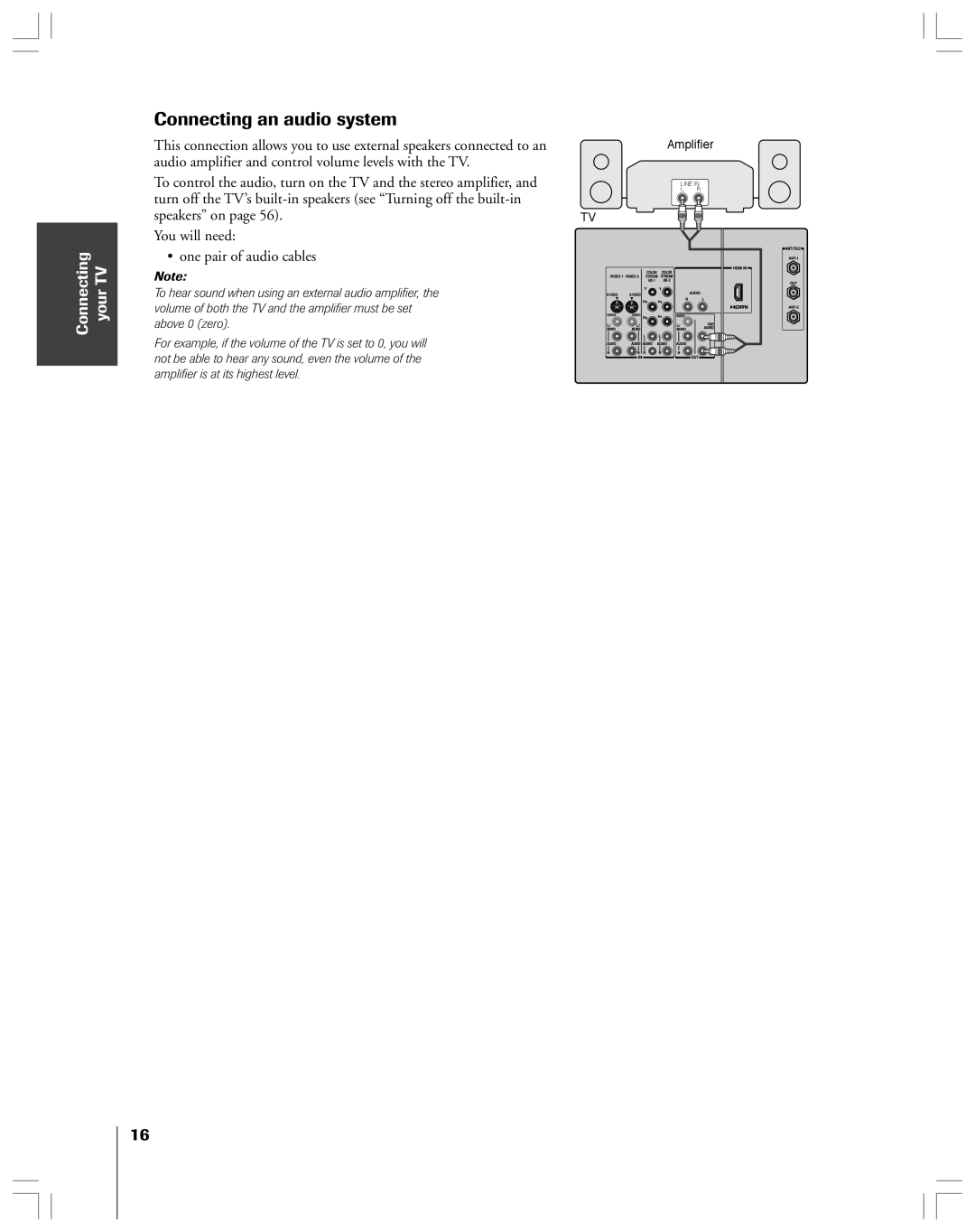 Toshiba 65H14 owner manual Connecting an audio system 