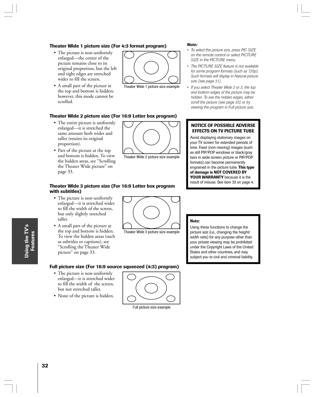 Toshiba 65H14 owner manual Hidden areas, see Scrolling Theater Wide picture on, None of the picture is hidden 