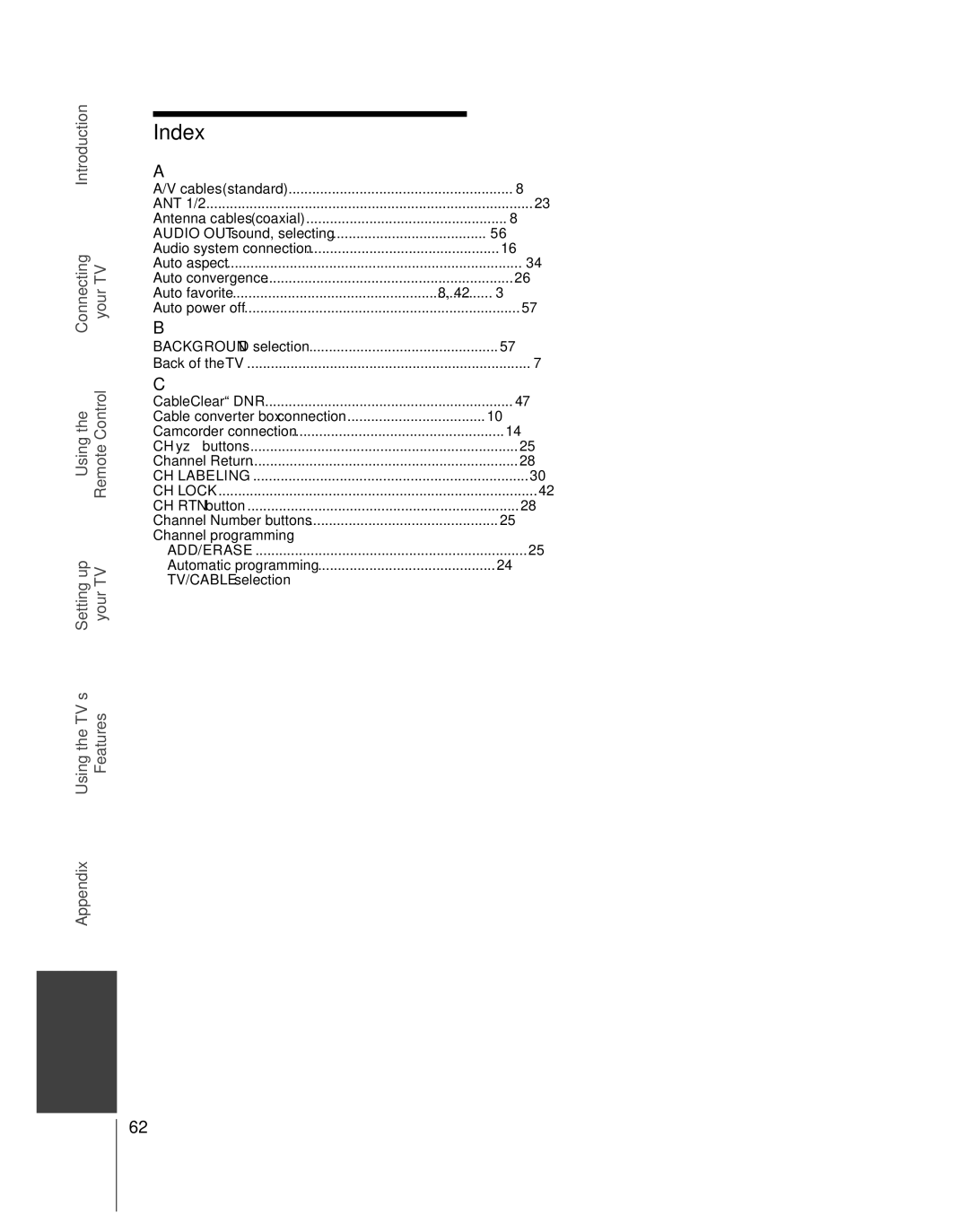 Toshiba 65H14 owner manual Index 