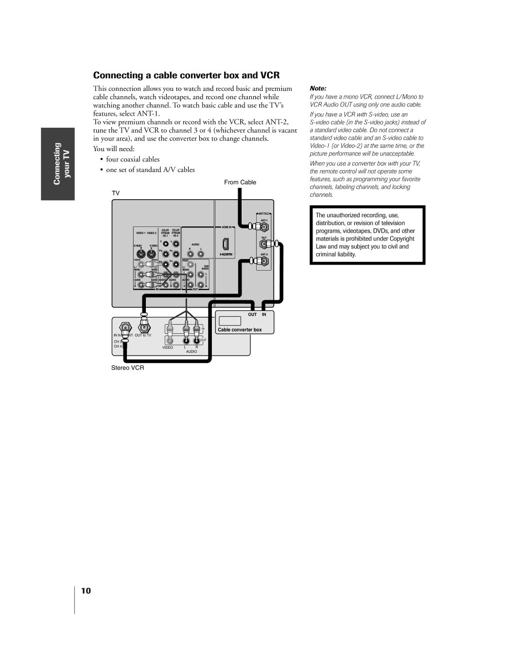 Toshiba 51H85C, 65H85C, 57H85C owner manual Connecting a cable converter box and VCR, If you have a VCR with S-video, use an 