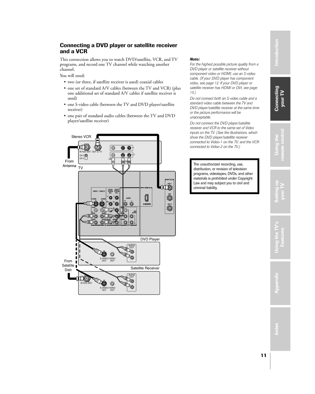 Toshiba 57H85C, 65H85C, 51H85C owner manual Connecting a DVD player or satellite receiver and a VCR 