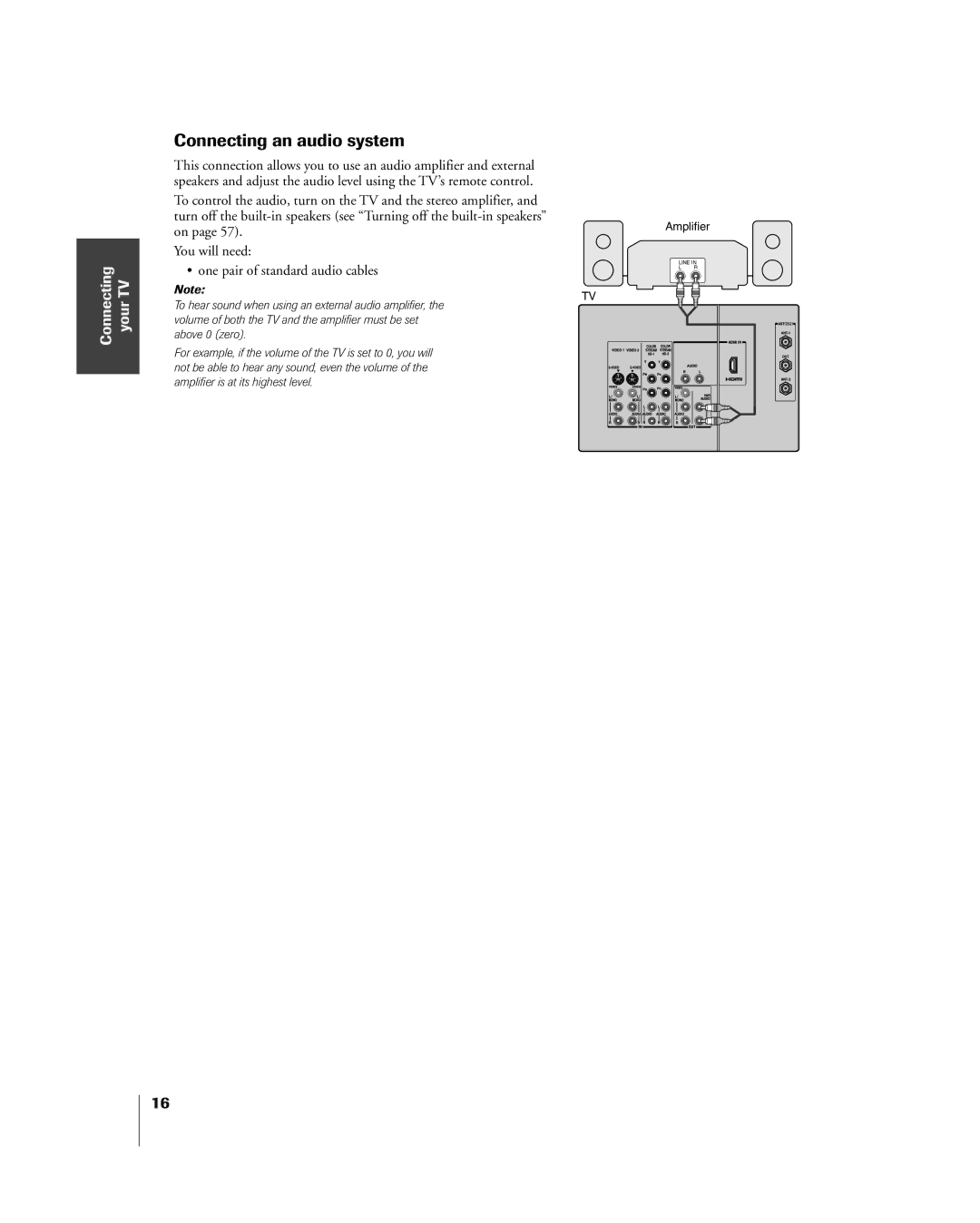 Toshiba 51H85C, 65H85C, 57H85C owner manual Connecting an audio system 