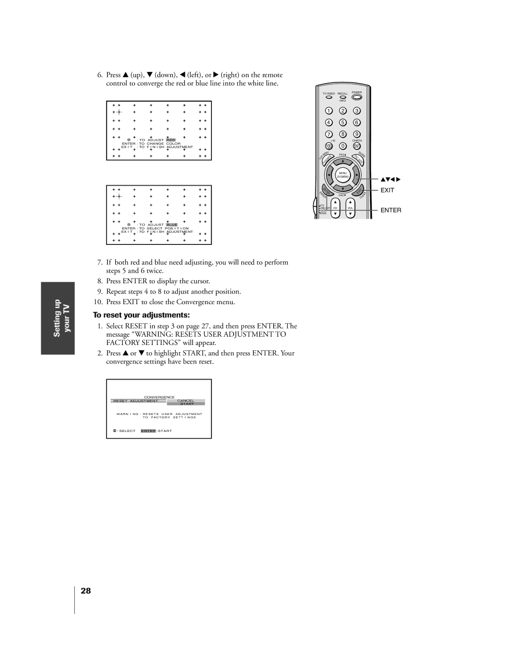 Toshiba 51H85C, 65H85C, 57H85C owner manual Up TV, To reset your adjustments 