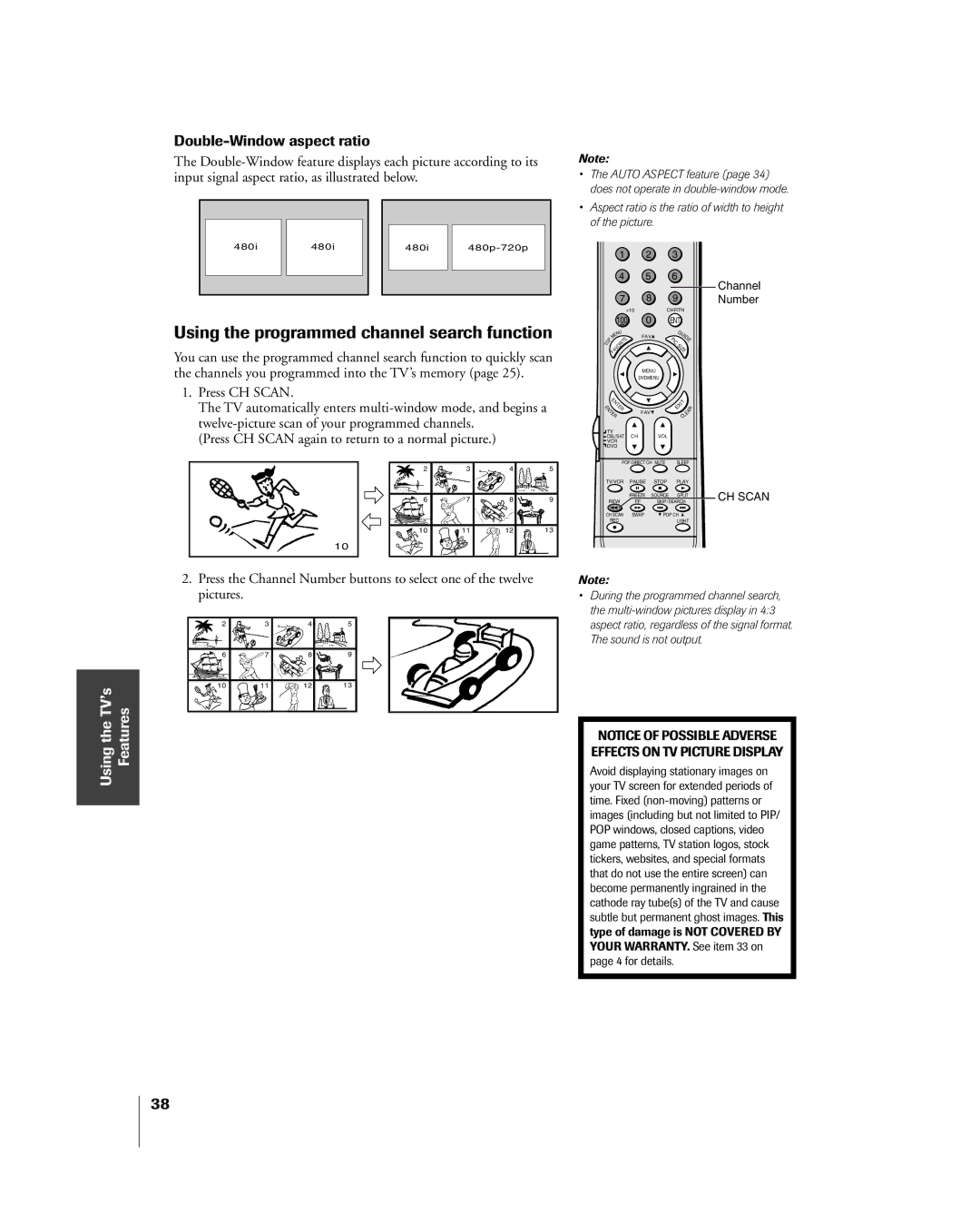 Toshiba 57H85C, 65H85C, 51H85C owner manual Using the programmed channel search function, Double-Window aspect ratio 