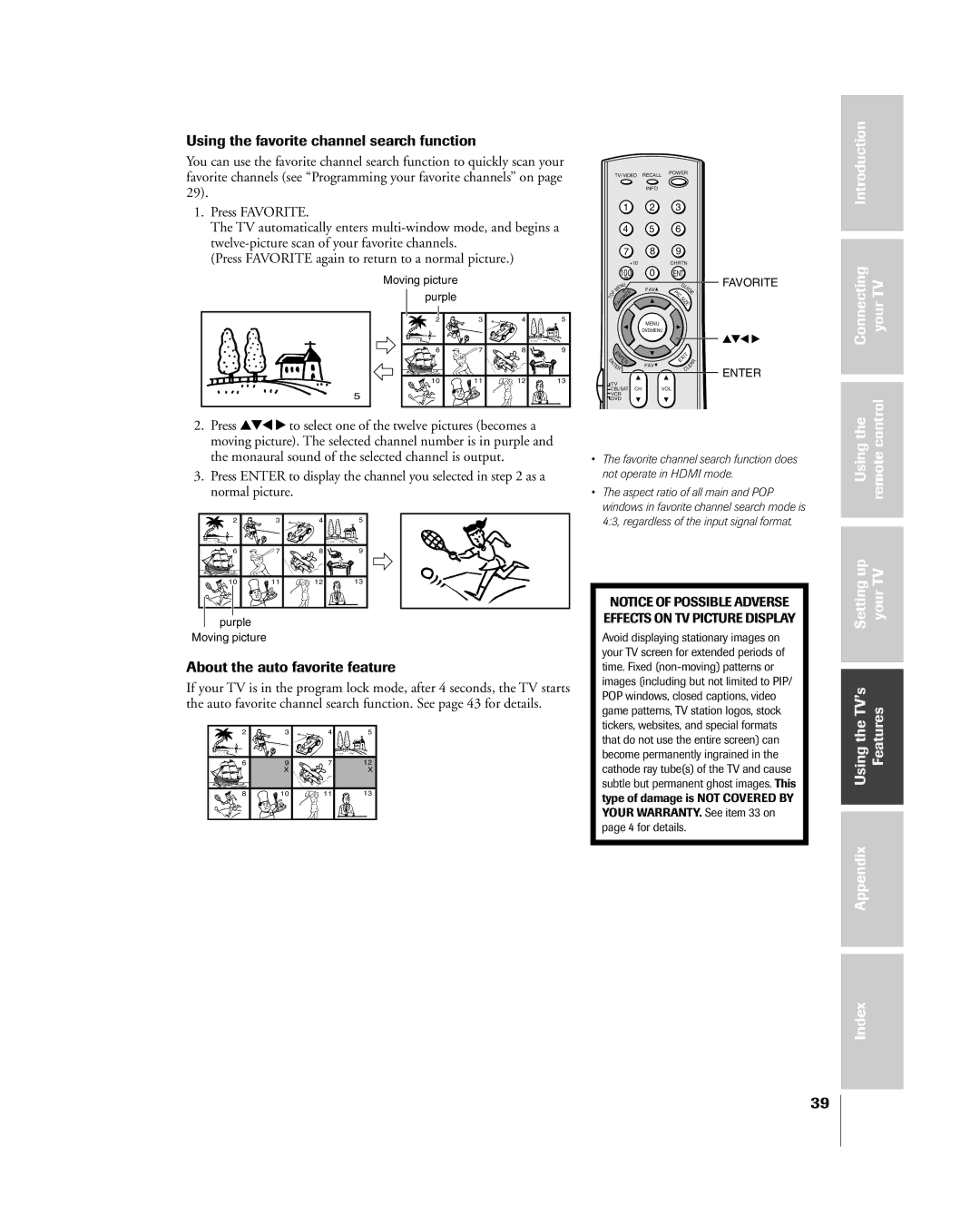 Toshiba 65H85C, 51H85C, 57H85C owner manual Using the favorite channel search function, About the auto favorite feature 