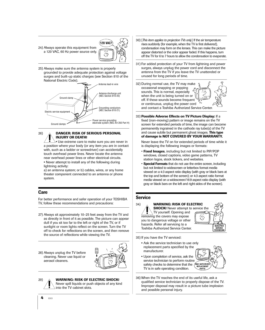 Toshiba 51H85C, 65H85C, 57H85C owner manual Care, Service 