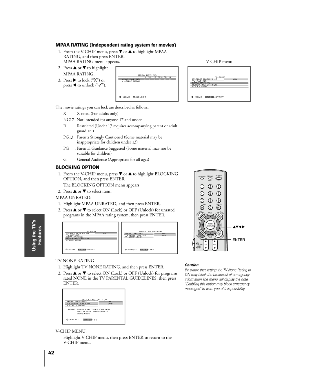 Toshiba 65H85C, 51H85C, 57H85C Mpaa Rating Independent rating system for movies, Mpaa Unrated, TV None Rating, Chip Menu 