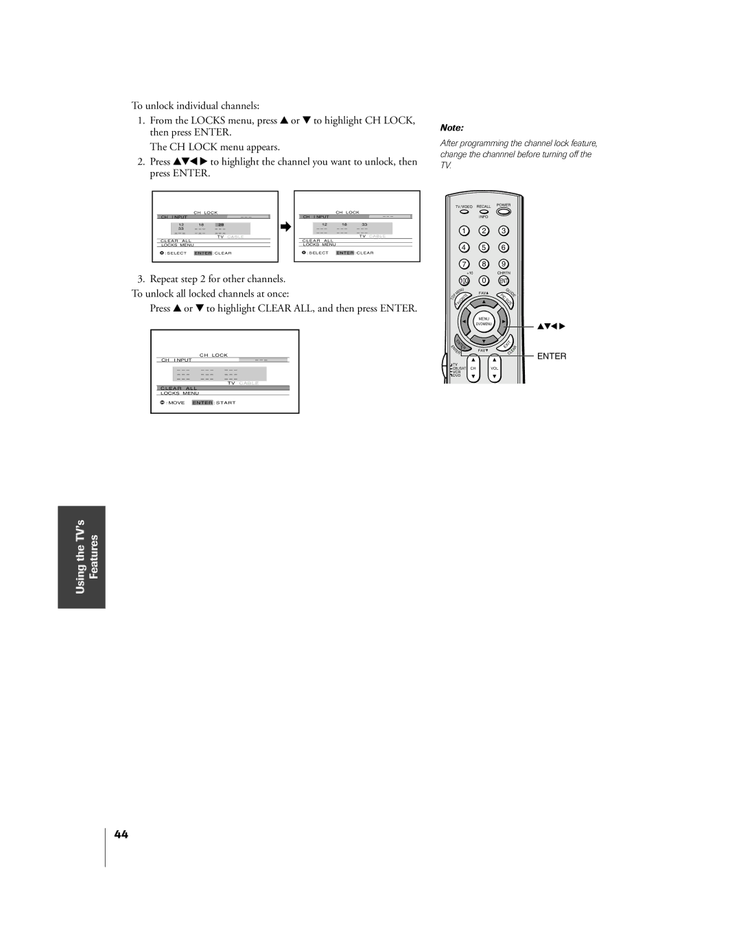 Toshiba 57H85C, 65H85C, 51H85C owner manual Press y or z to highlight Clear ALL, and then press Enter 