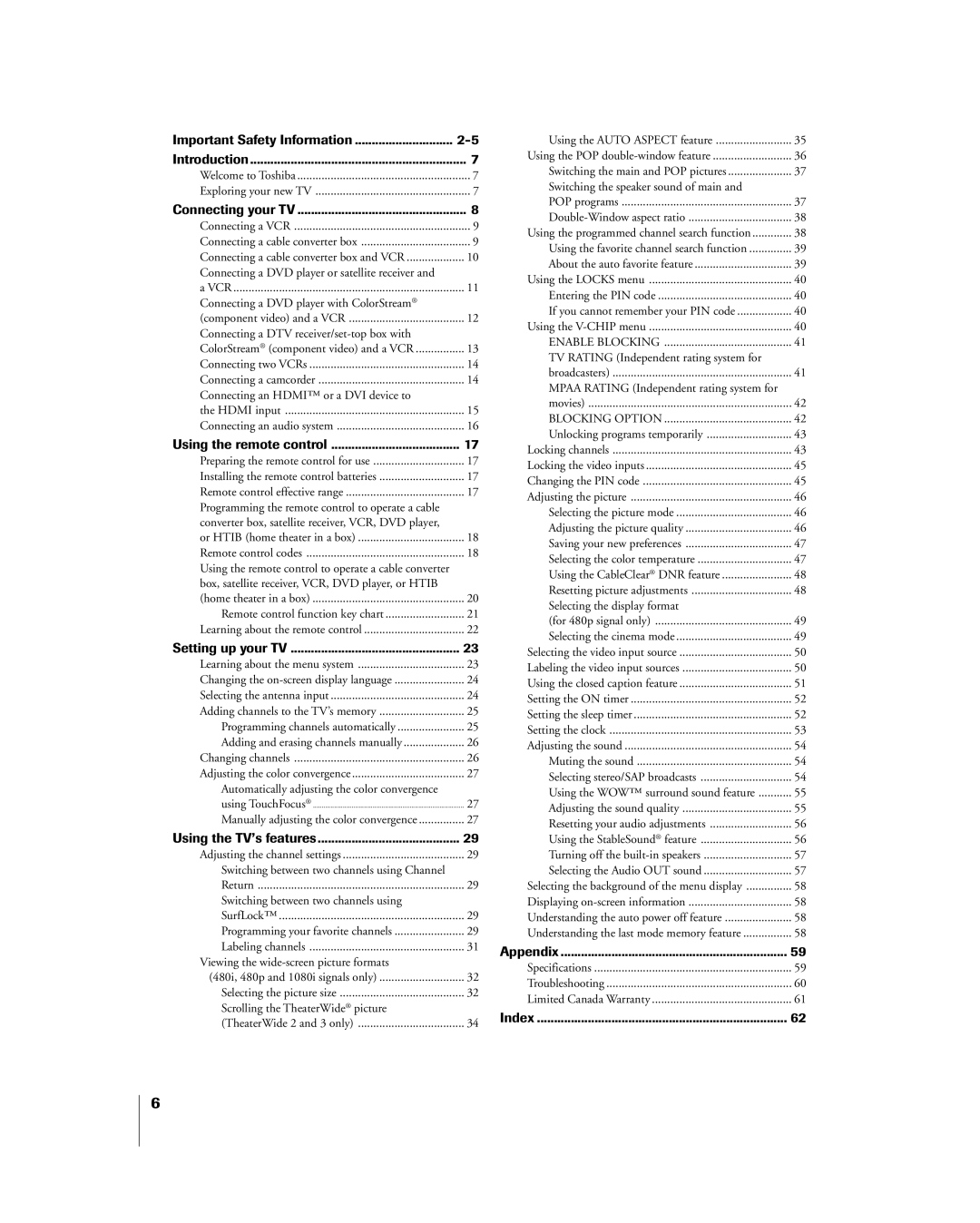 Toshiba 65H85C, 51H85C, 57H85C owner manual Important Safety Information Introduction 