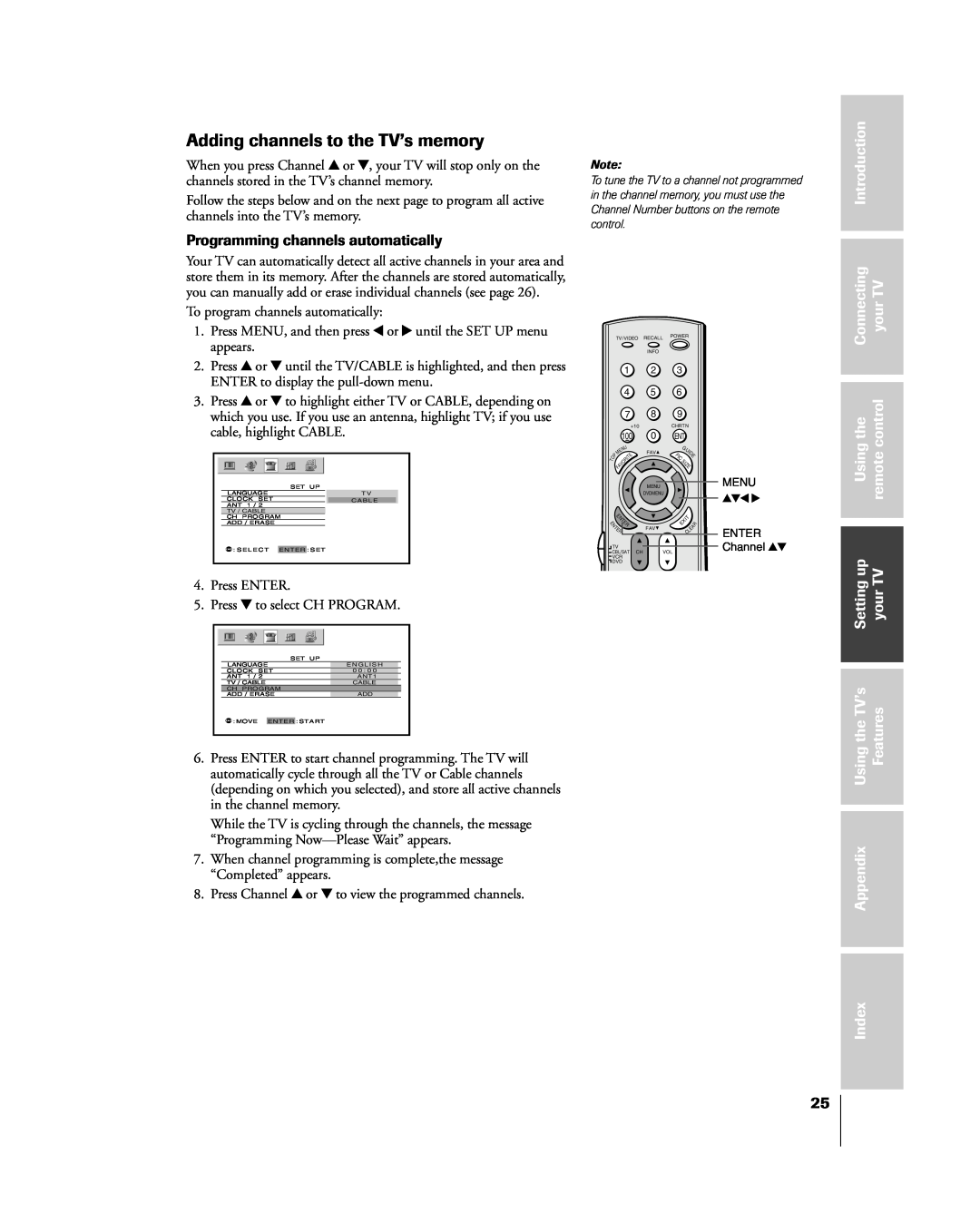 Toshiba 51H85C Adding channels to the TVÕs memory, Introduction, Connecting, yourTV, control, Using, remote, Settingup 