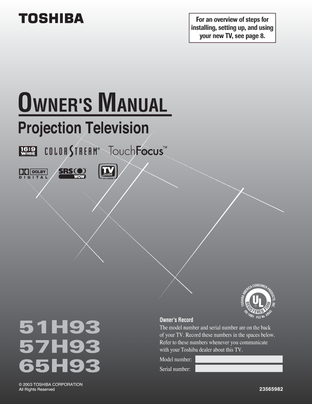 Toshiba owner manual 51H93 57H93 65H93 