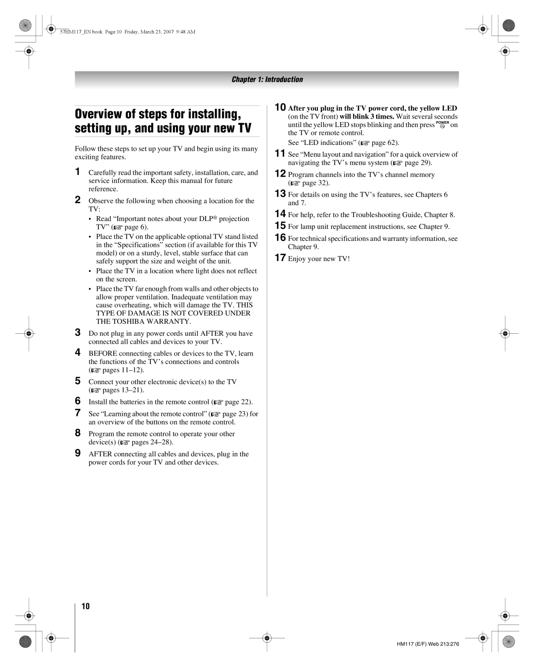 Toshiba 65HM117, 57HM117 manual Introduction 