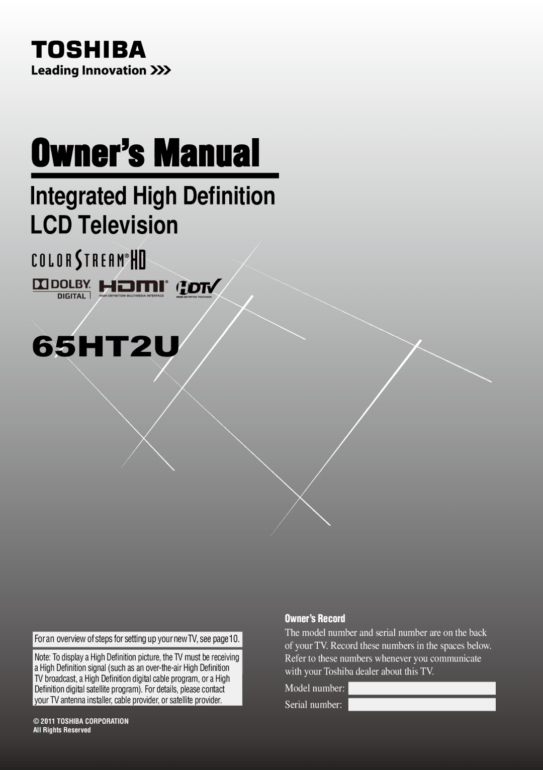 Toshiba 65HT2U owner manual 