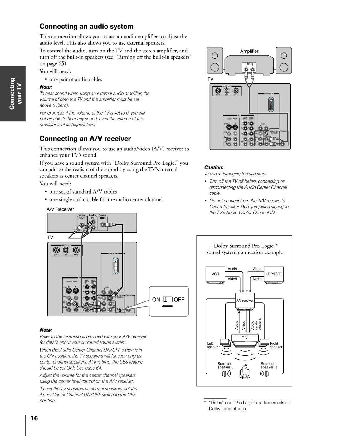 Toshiba 65HX83, 57HX83, 51HX83, 46HX83 owner manual Connecting an audio system, Connecting an A/V receiver 