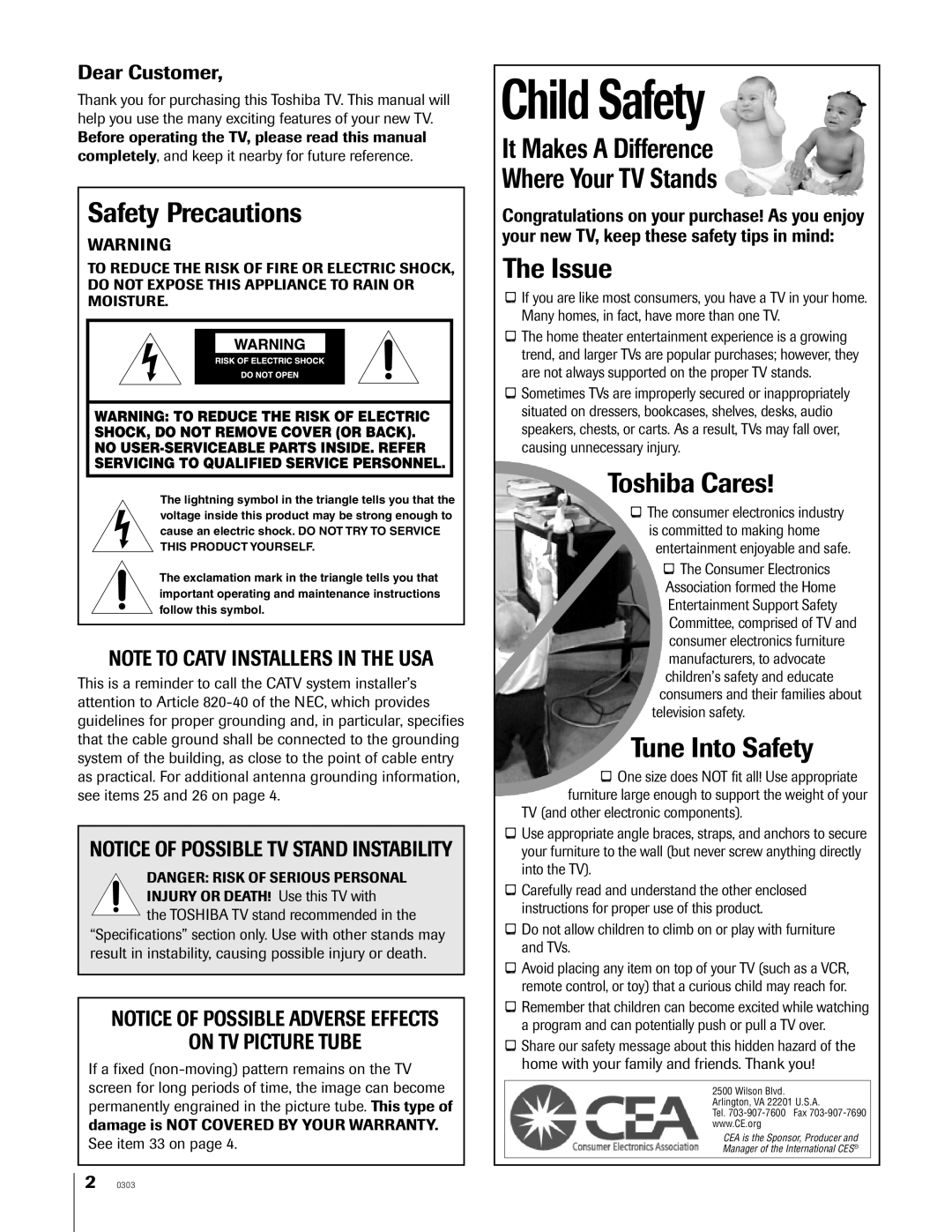 Toshiba 51HX83, 65HX83, 57HX83, 46HX83 owner manual Safety Precautions, Dear Customer 