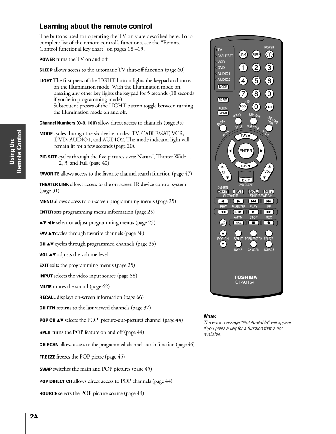 Toshiba 65HX83, 57HX83, 51HX83, 46HX83 owner manual Learning about the remote control 