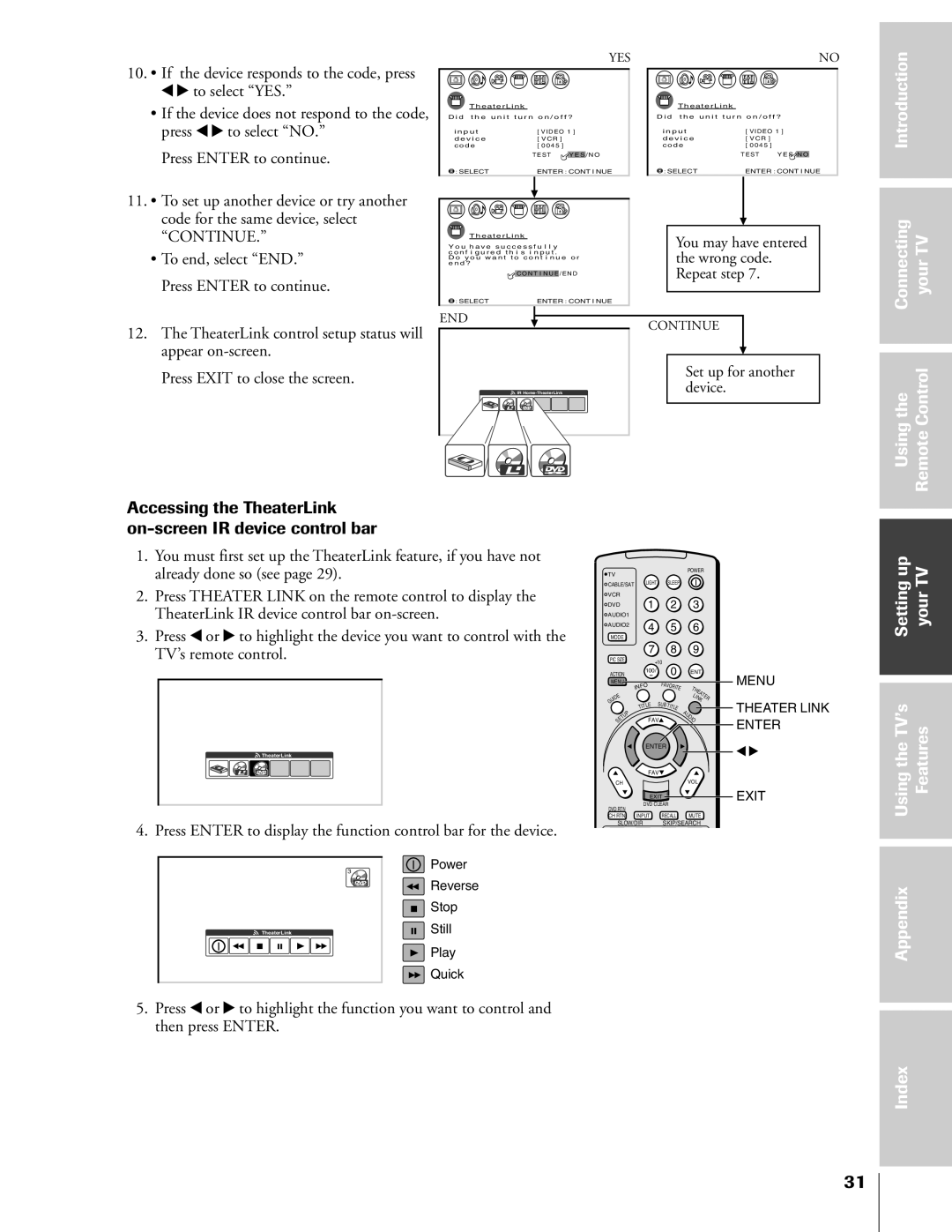 Toshiba 46HX83 Accessing the TheaterLink on-screen IR device control bar, Usingthe RemoteControl, To end, select END 