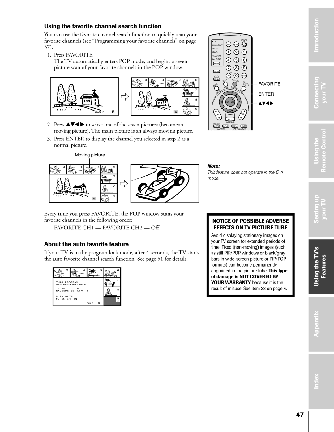 Toshiba 46HX83, 65HX83, 57HX83, 51HX83 Using the favorite channel search function, About the auto favorite feature 