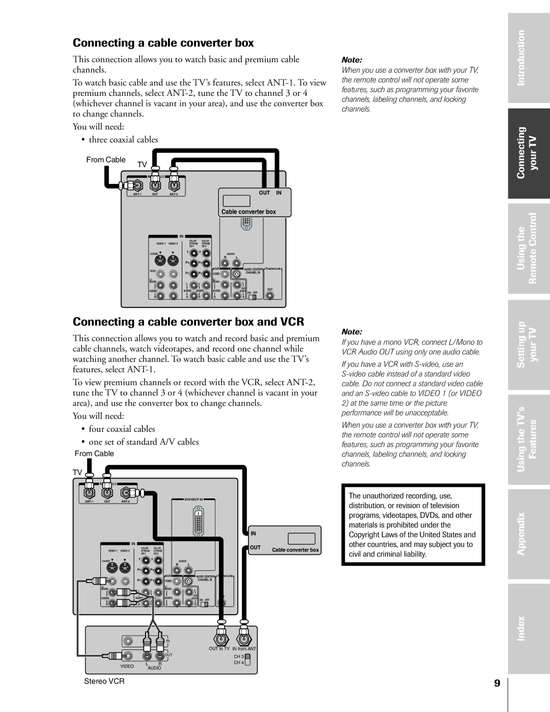 Toshiba 57HX83, 65HX83, 51HX83, 46HX83 owner manual Connecting a cable converter box and VCR 