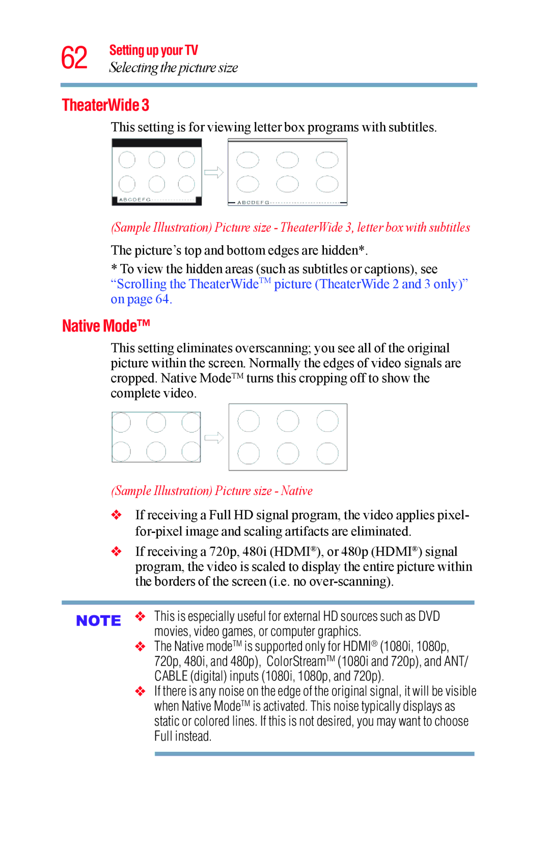 Toshiba 65L5400UC, 58L5400UC warranty Native Mode, Sample Illustration Picture size Native 