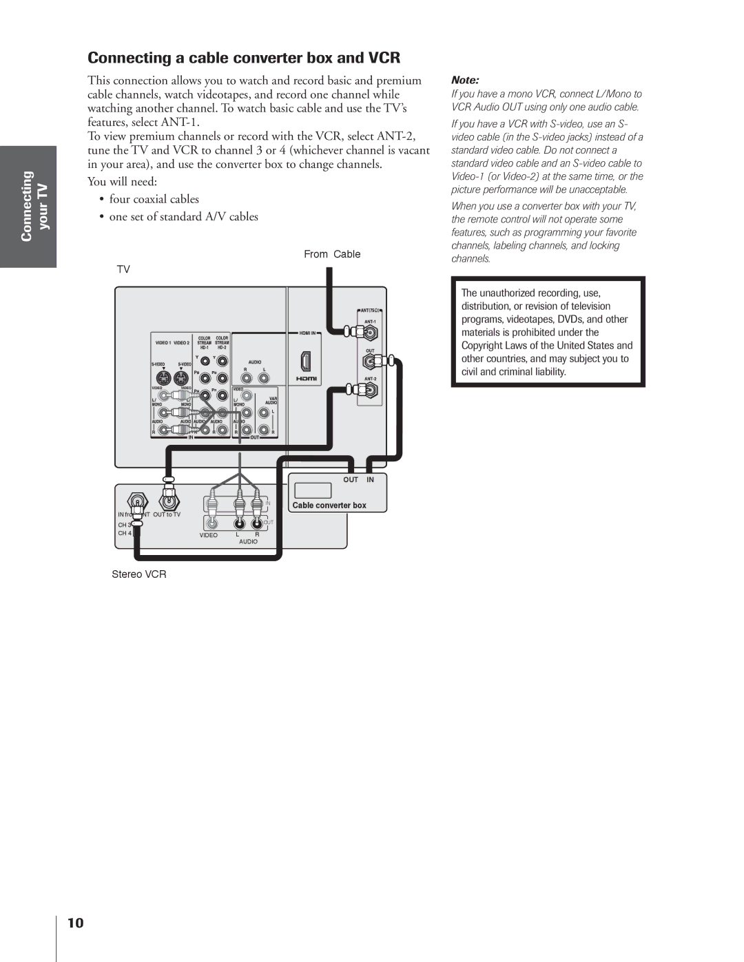 Toshiba 65NH84 owner manual Connecting a cable converter box and VCR 