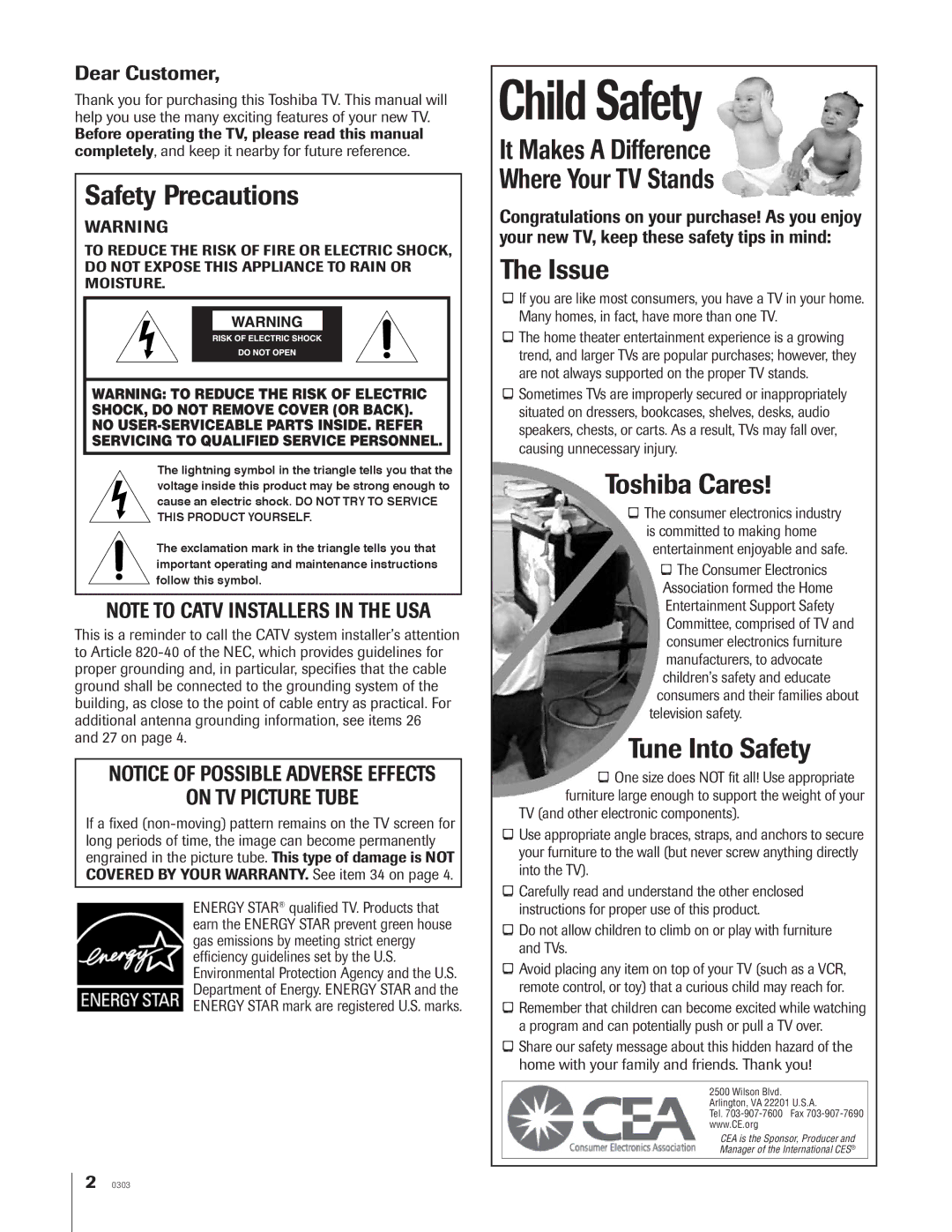 Toshiba 65NH84 owner manual Safety Precautions, Dear Customer 