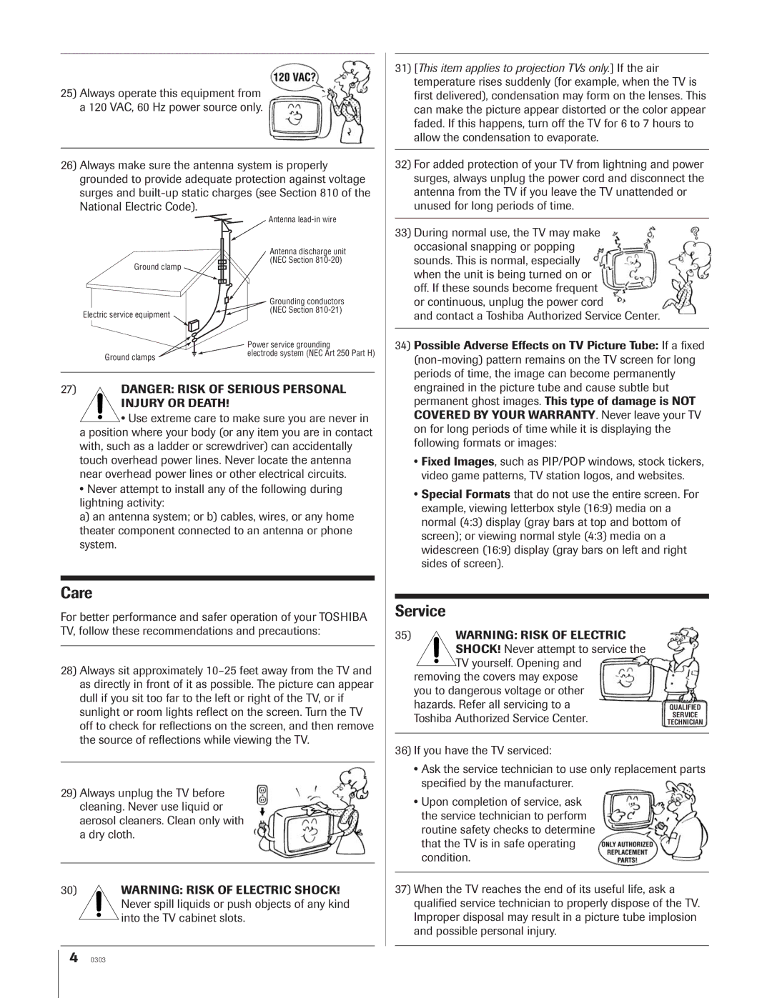 Toshiba 65NH84 owner manual Care, Service 