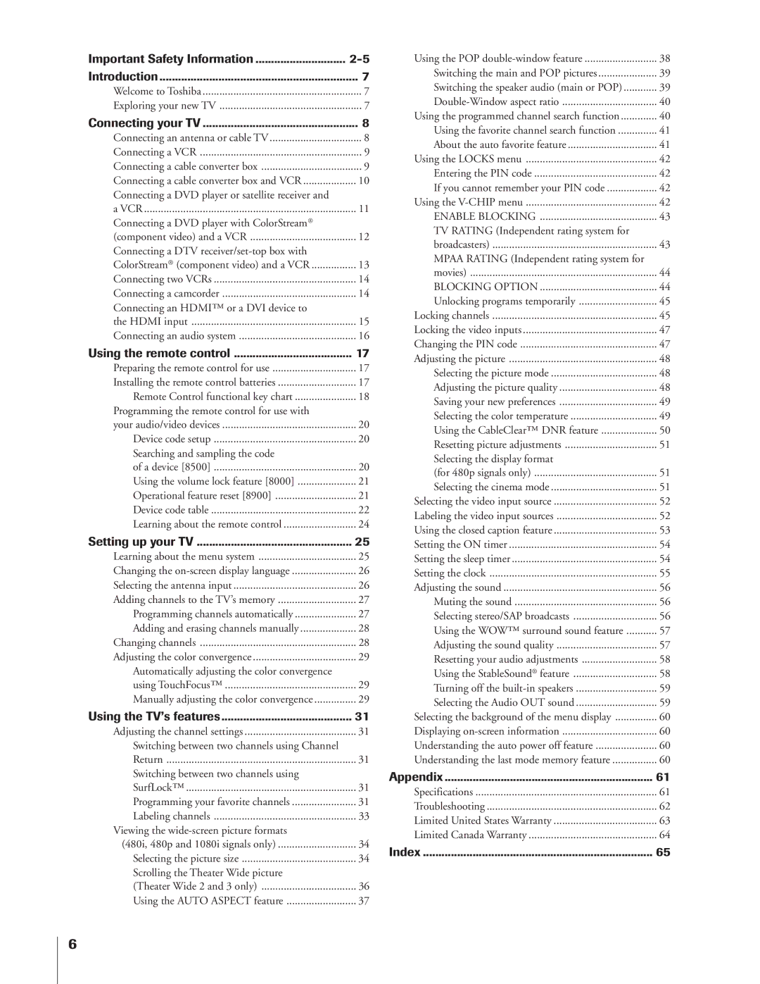 Toshiba 65NH84 owner manual Important Safety Information Introduction 