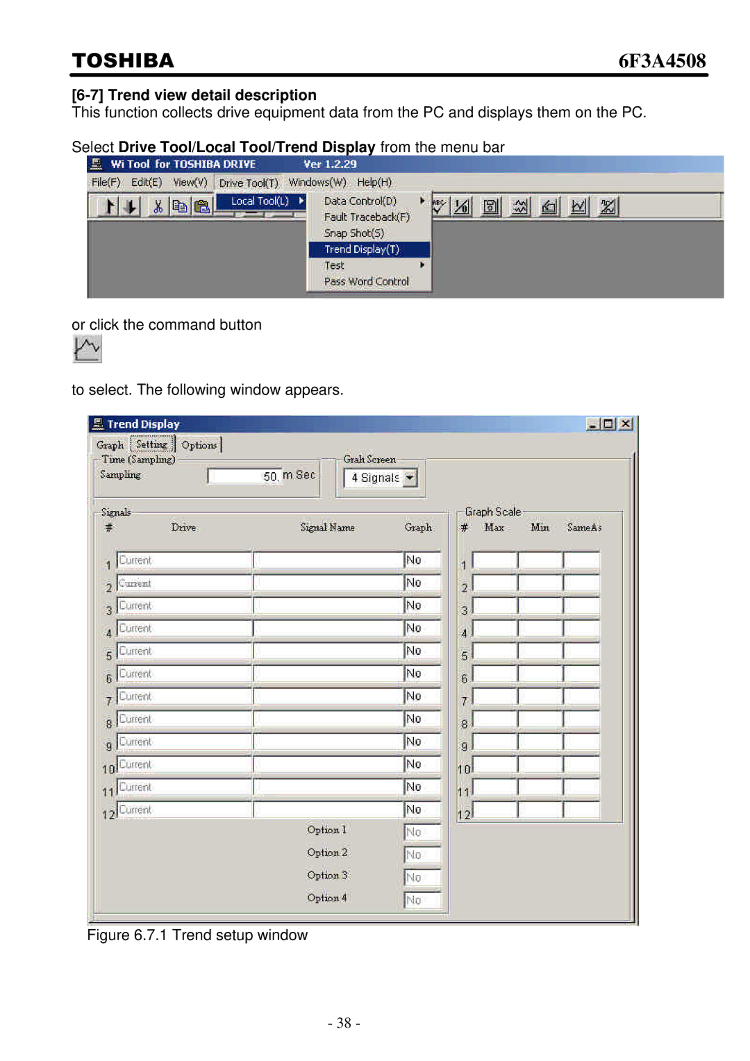 Toshiba 6F3A4508 manual Trend view detail description, Trend setup window 