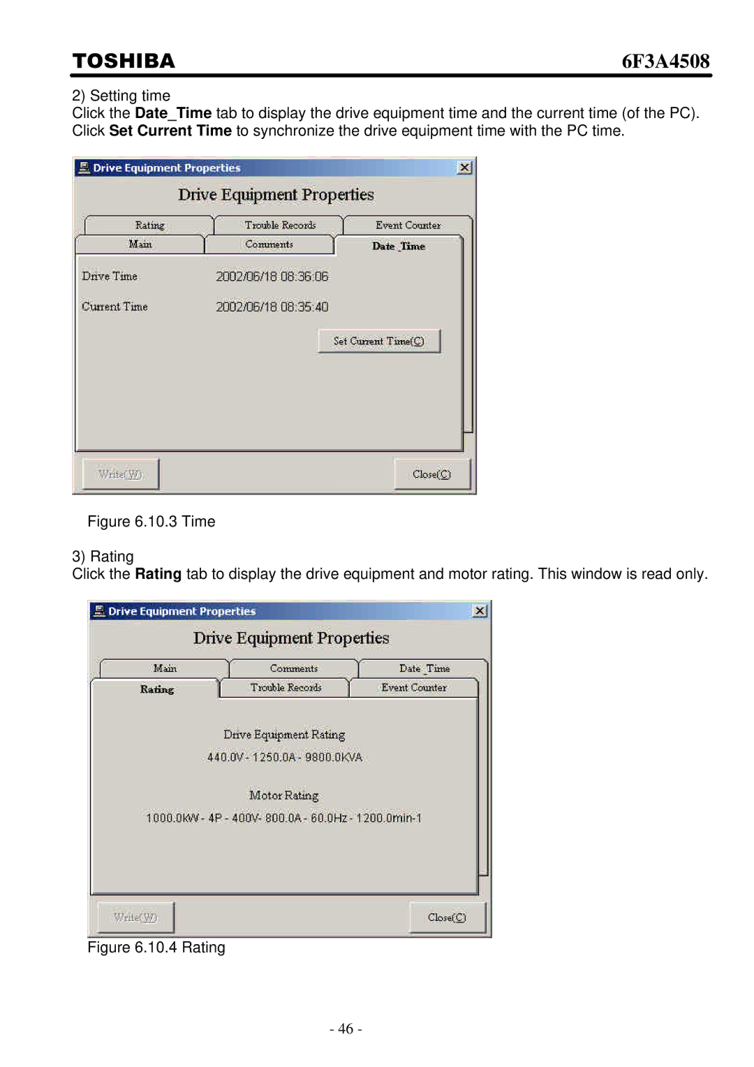 Toshiba 6F3A4508 manual Rating 