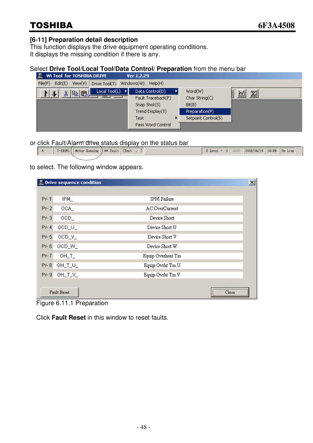 Toshiba 6F3A4508 manual Preparation detail description 