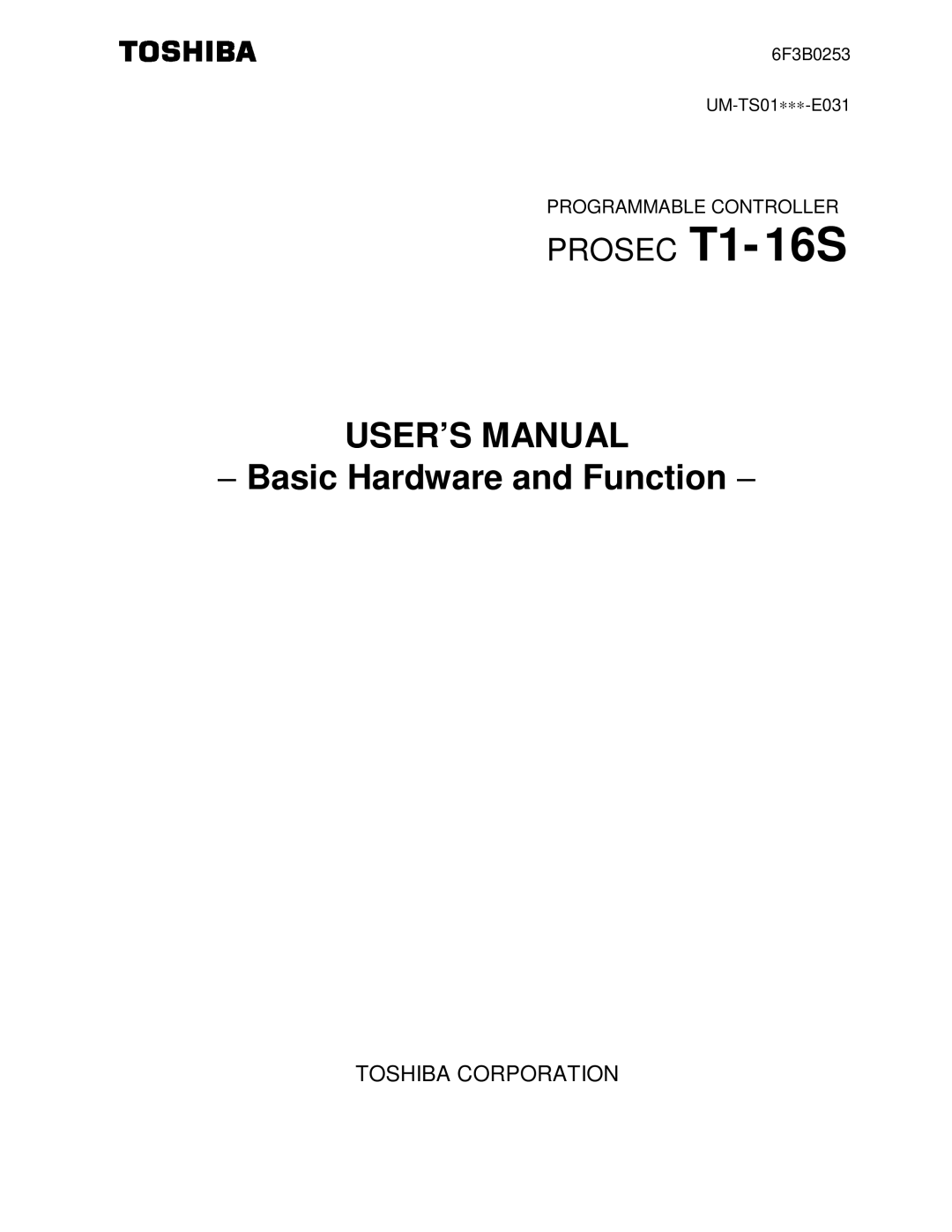 Toshiba 6F3B0253 user manual USER’S Manual, Toshiba Corporation 