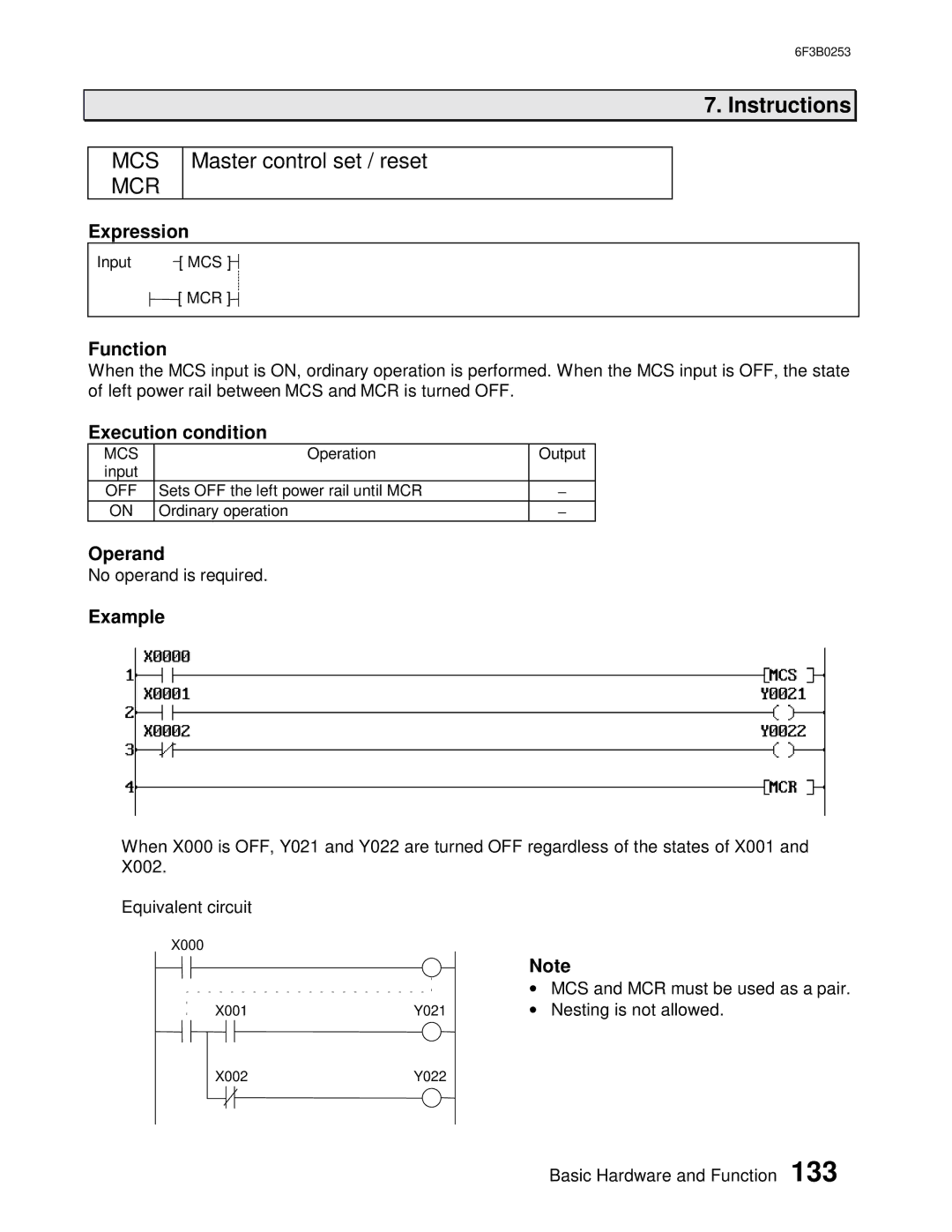 Toshiba 6F3B0253 user manual Mcs Mcr, Master control set / reset 