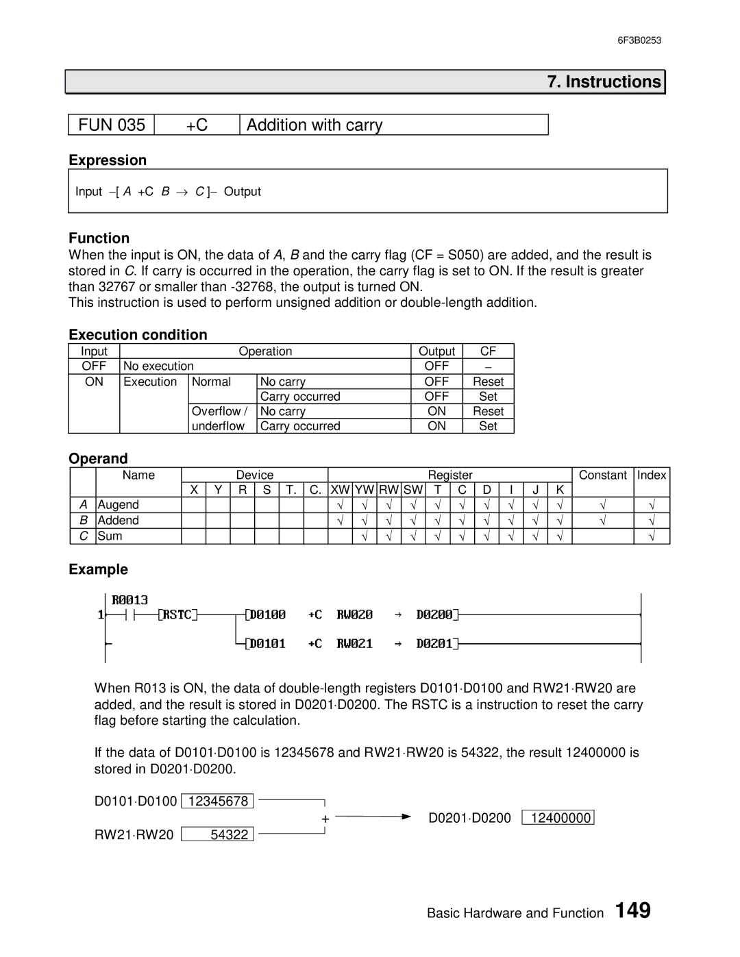 Toshiba 6F3B0253 user manual FUN Addition with carry 