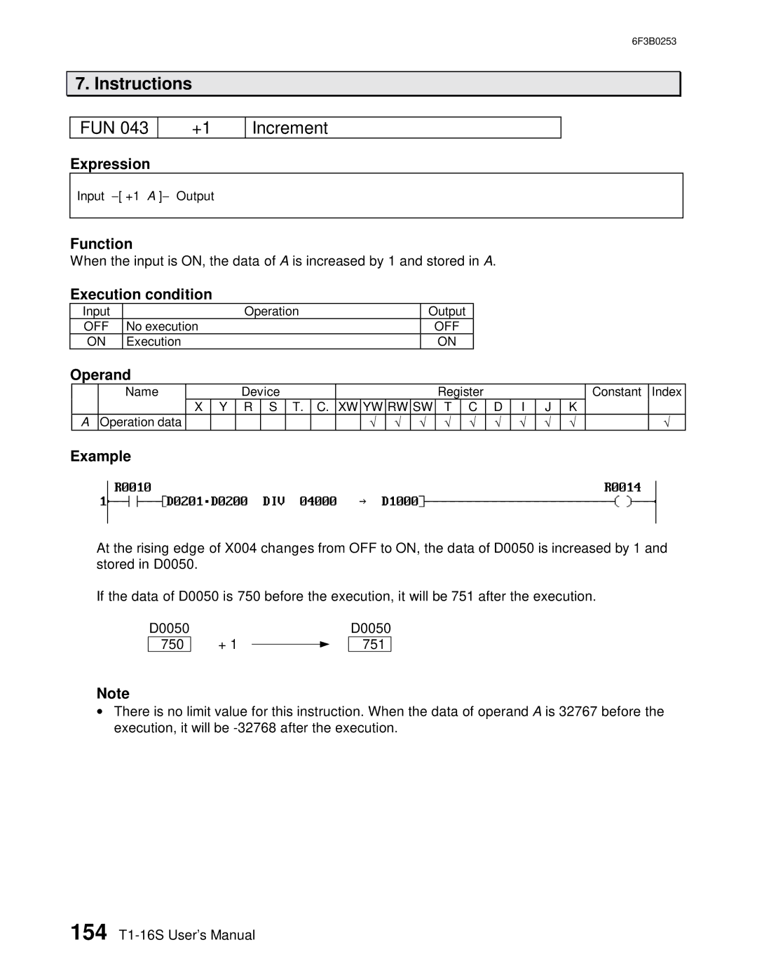 Toshiba 6F3B0253 user manual FUN Increment 