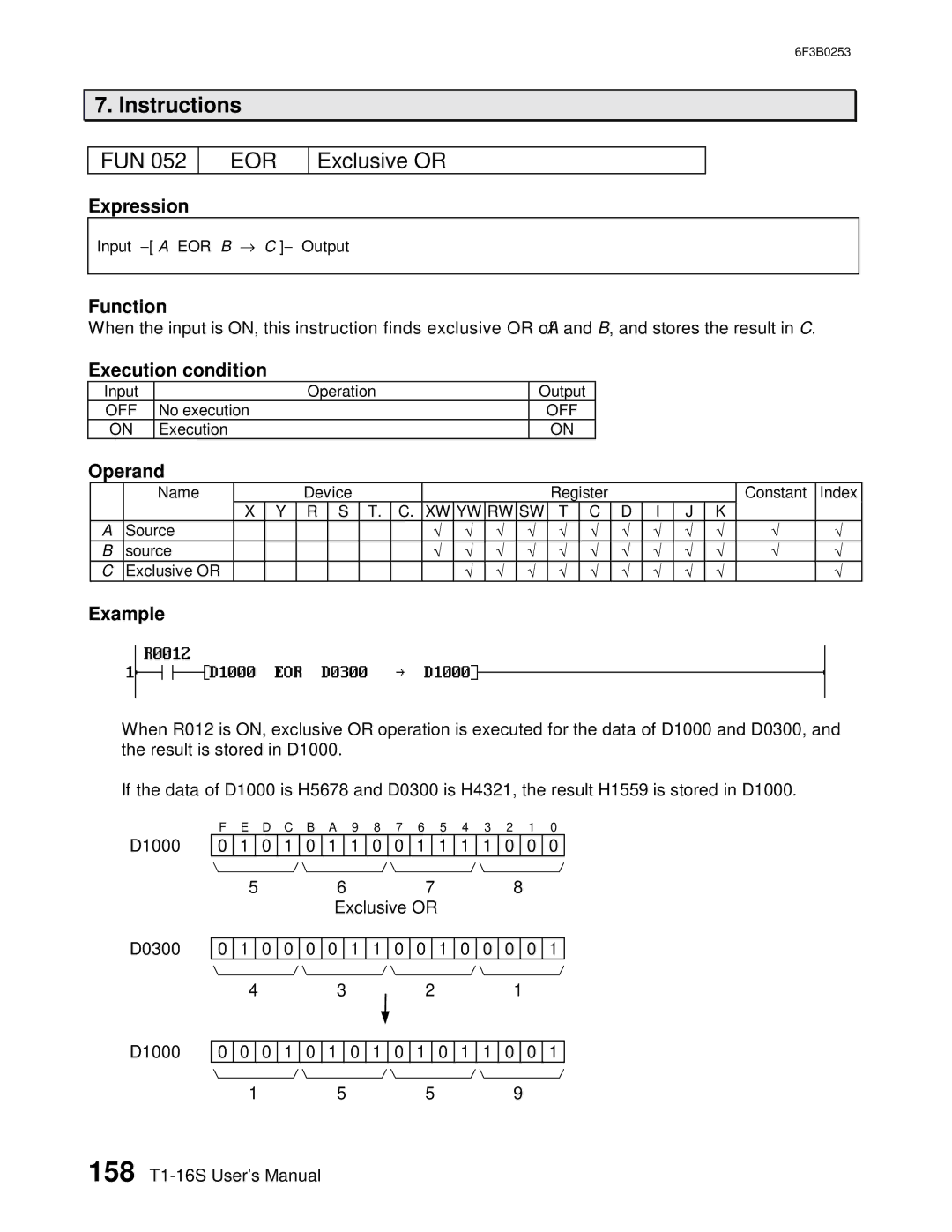 Toshiba 6F3B0253 user manual Eor, Exclusive or 