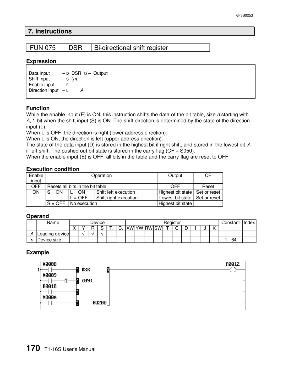 Toshiba 6F3B0253 user manual Dsr, Bi-directional shift register 