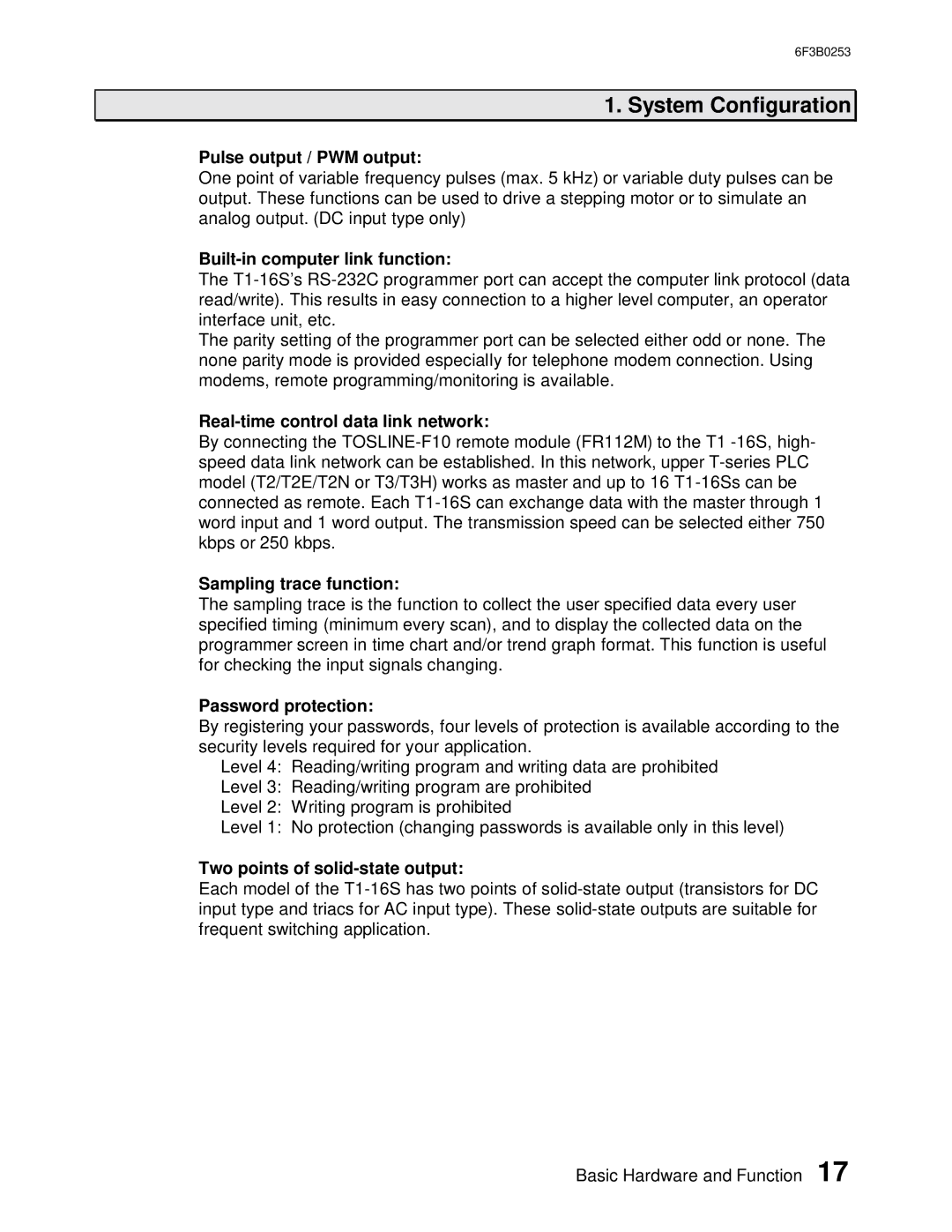 Toshiba 6F3B0253 Pulse output / PWM output, Built-in computer link function, Real-time control data link network 