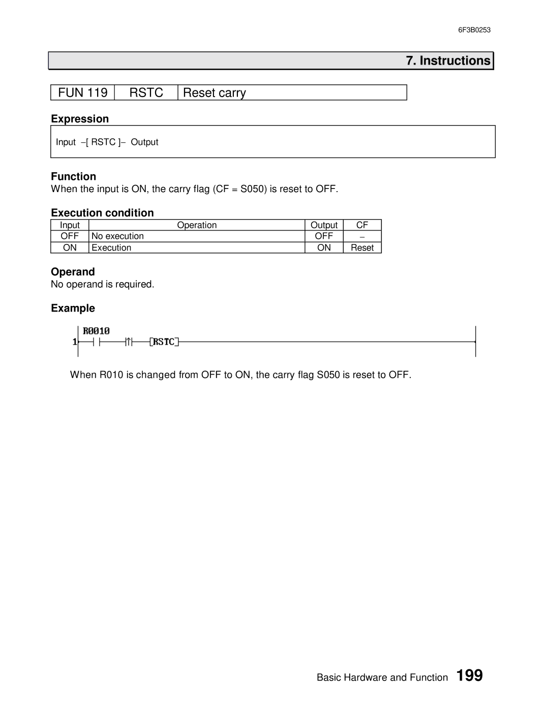 Toshiba 6F3B0253 user manual Rstc, Reset carry 