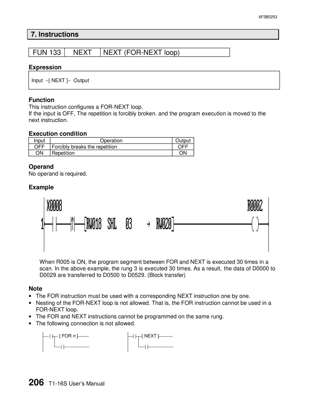 Toshiba 6F3B0253 user manual Next FOR-NEXT loop 