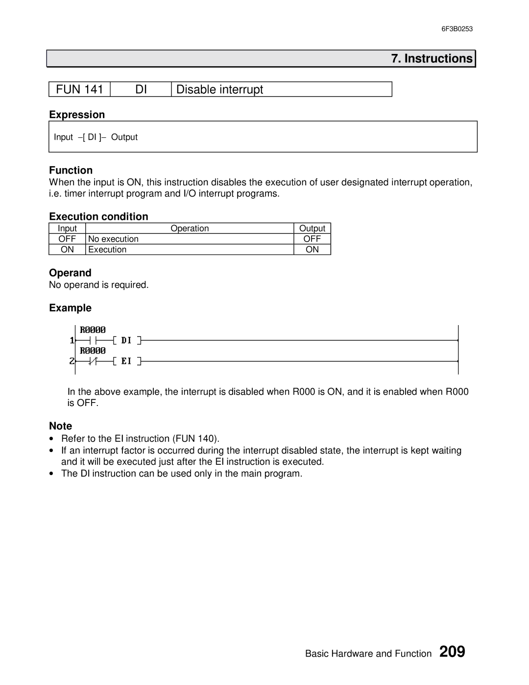 Toshiba 6F3B0253 user manual FUN Disable interrupt 