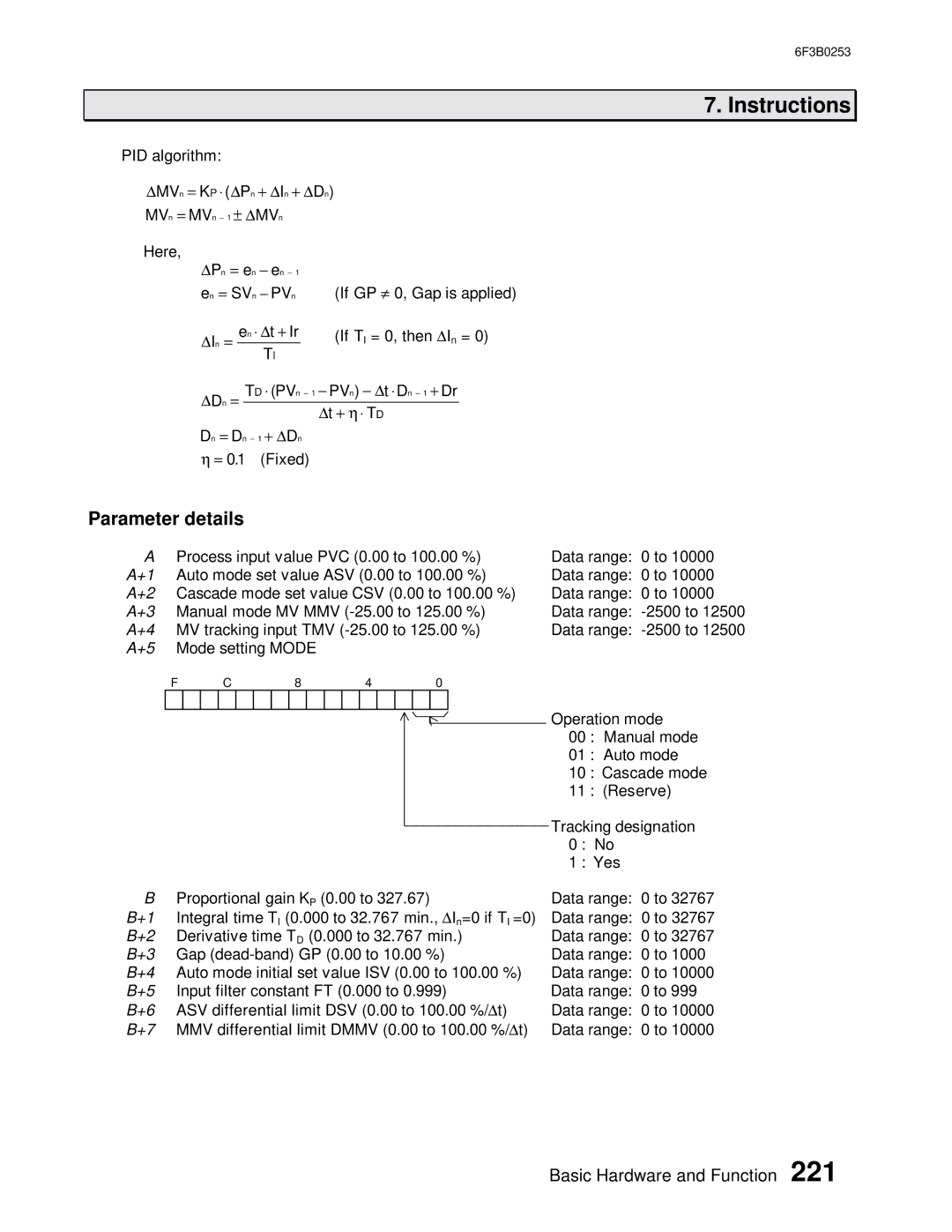 Toshiba 6F3B0253 user manual Parameter details 