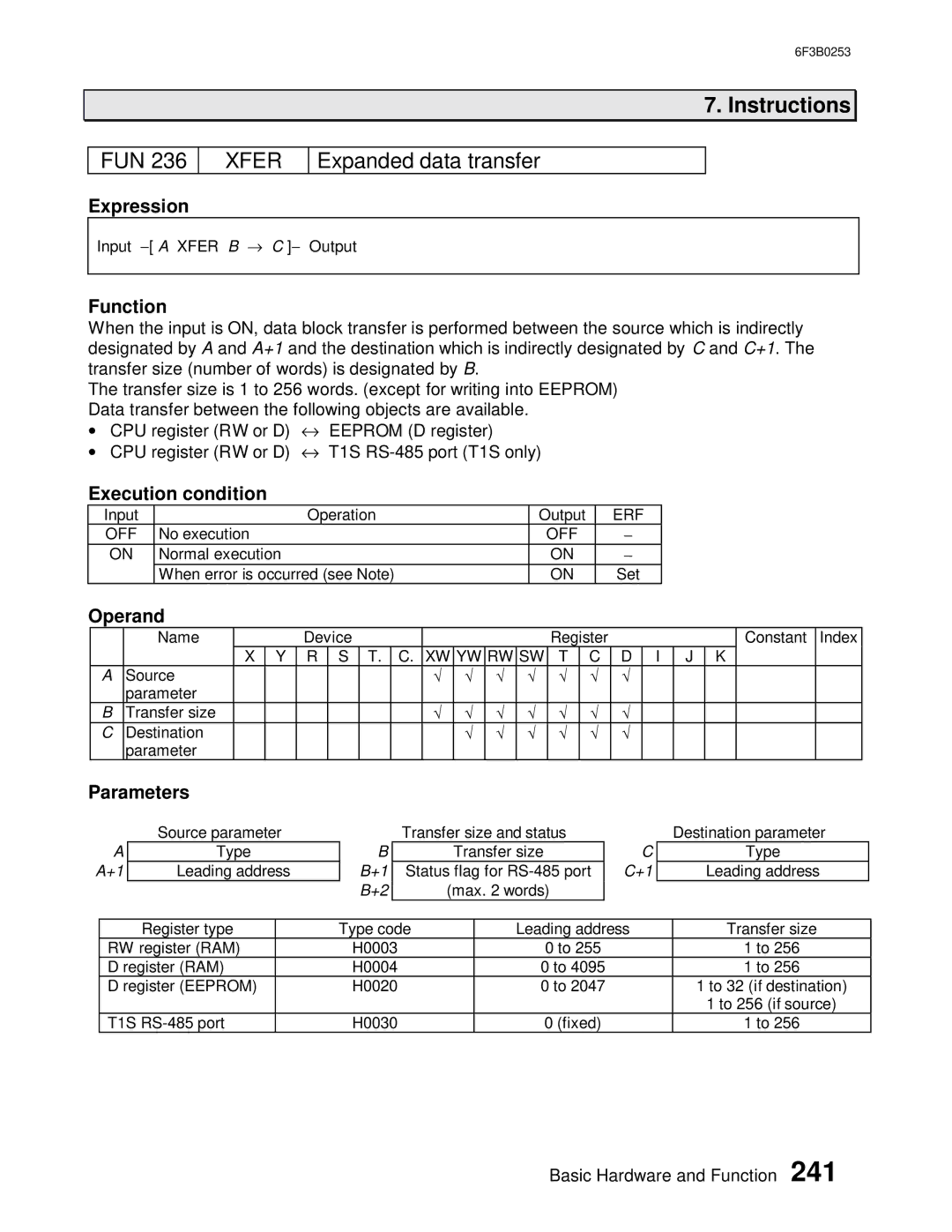 Toshiba 6F3B0253 user manual Xfer, Expanded data transfer, Parameters 