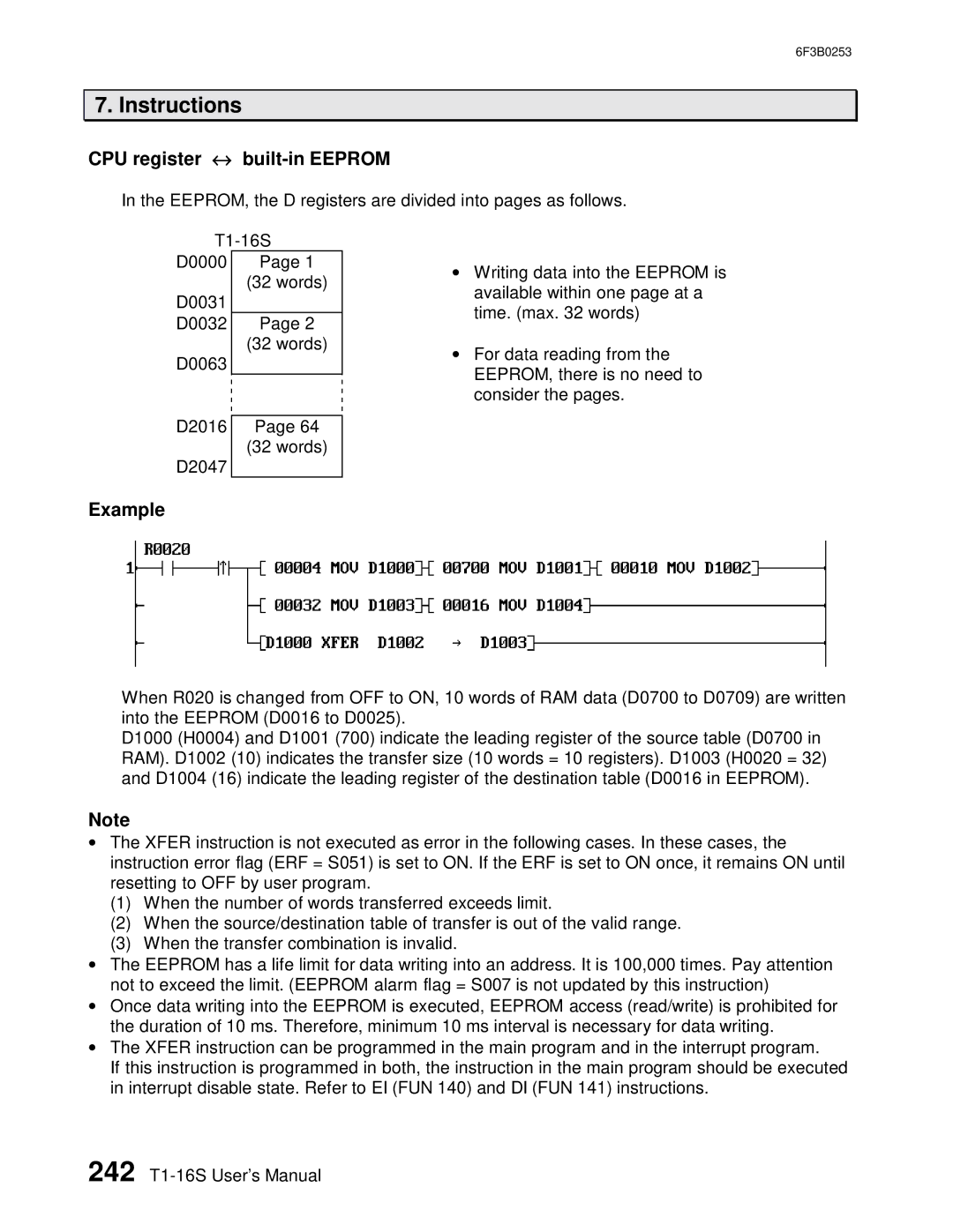 Toshiba 6F3B0253 user manual CPU register ↔ built-in Eeprom, Example 