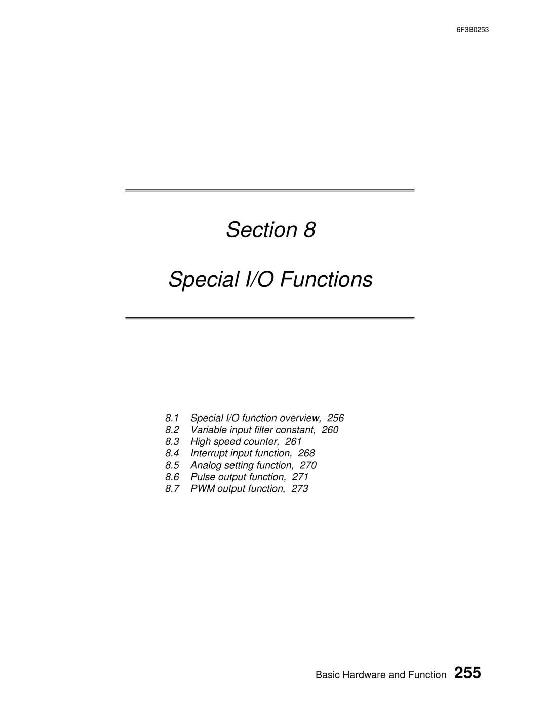 Toshiba 6F3B0253 user manual Section Special I/O Functions 