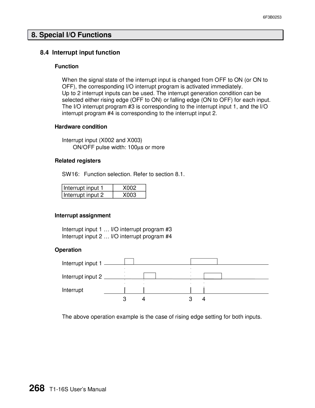 Toshiba 6F3B0253 user manual Interrupt input function, Function 