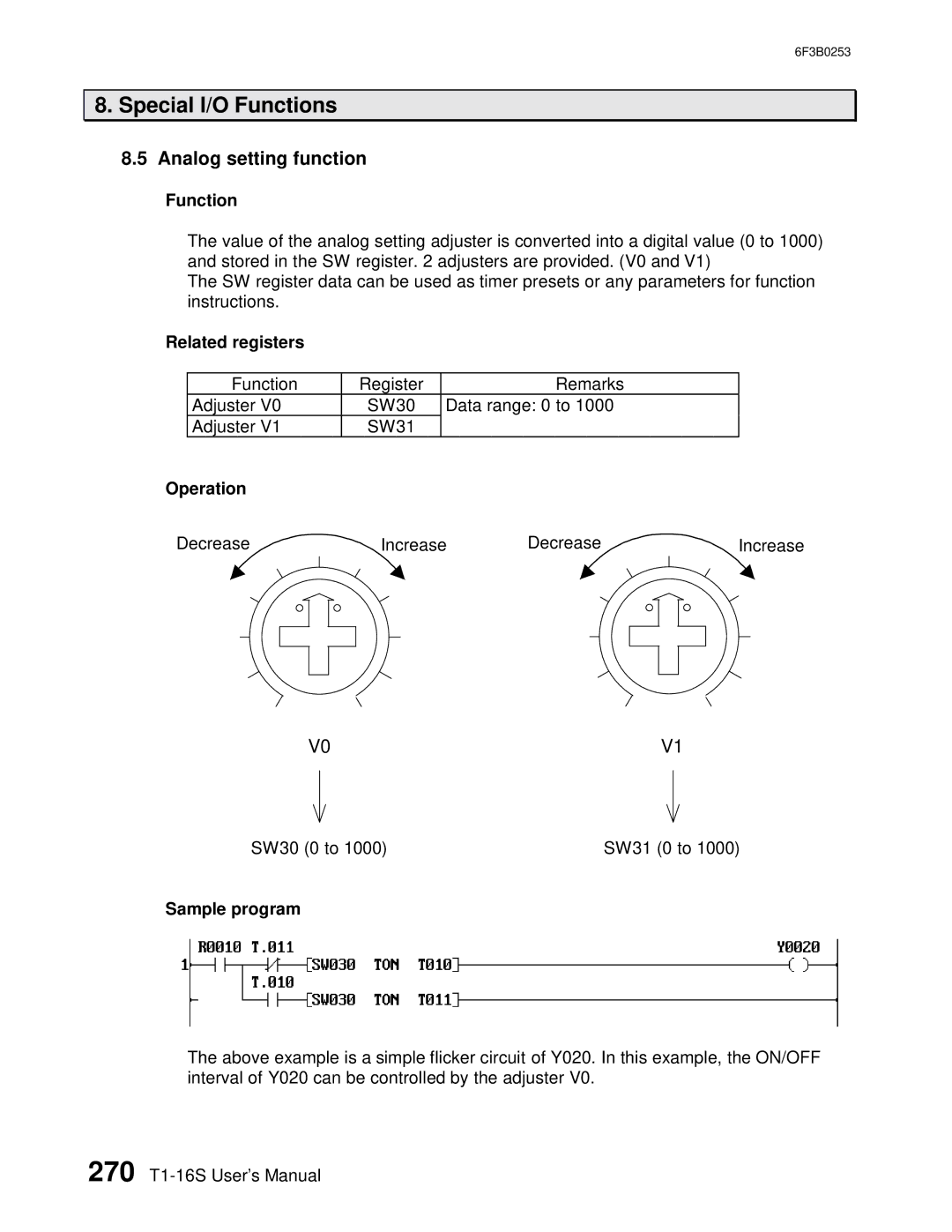 Toshiba 6F3B0253 user manual Analog setting function 