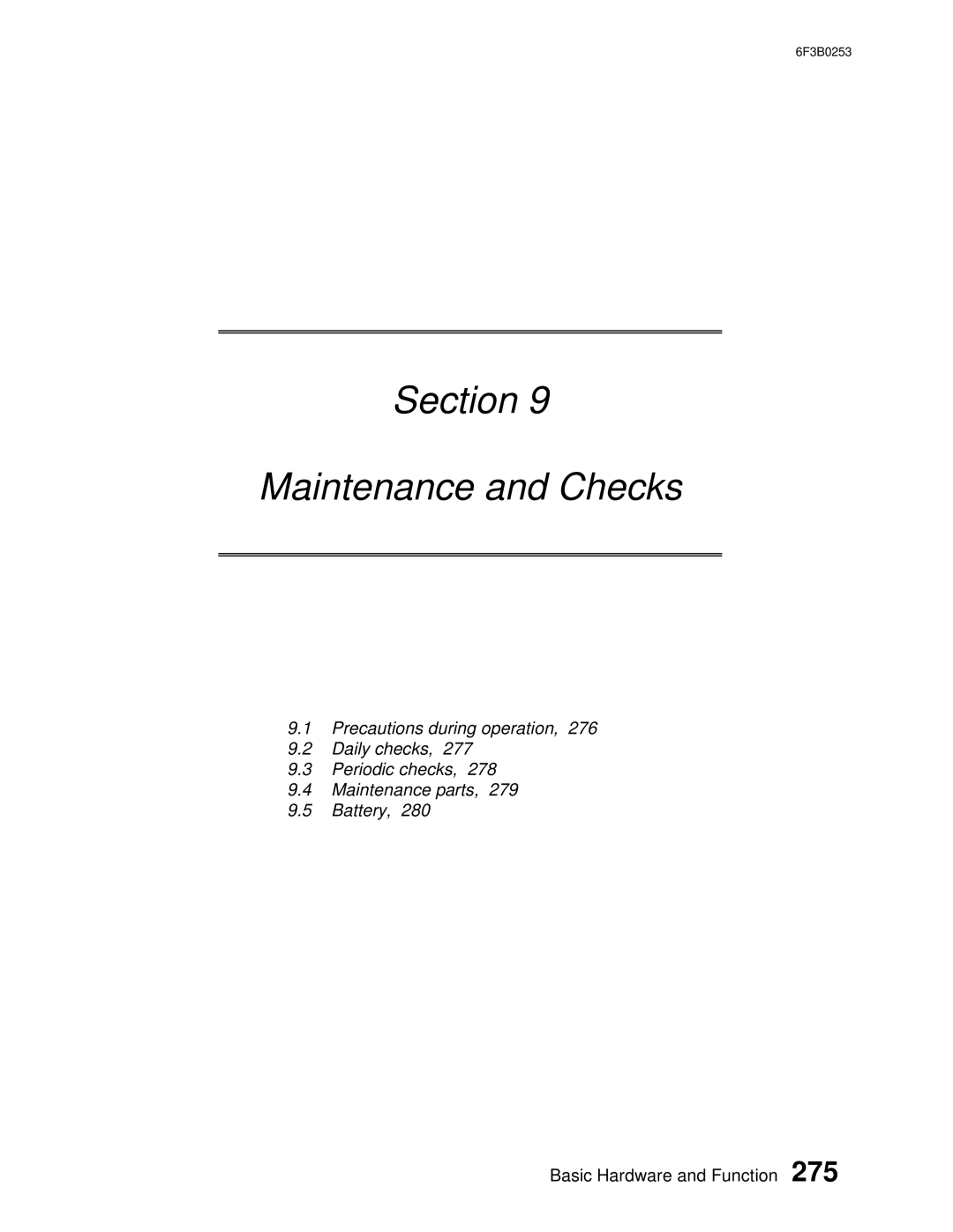 Toshiba 6F3B0253 user manual Section Maintenance and Checks 