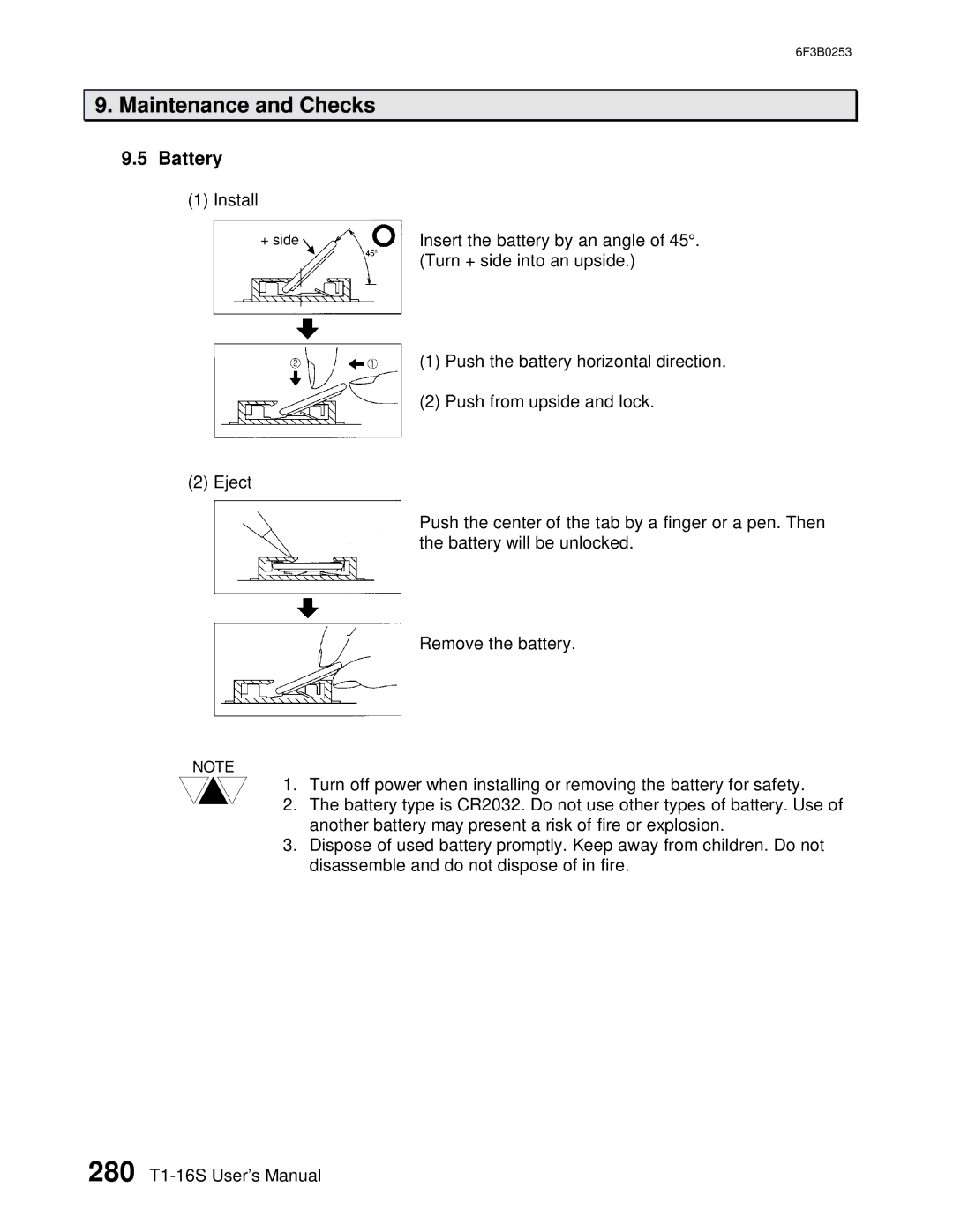 Toshiba 6F3B0253 user manual Battery 