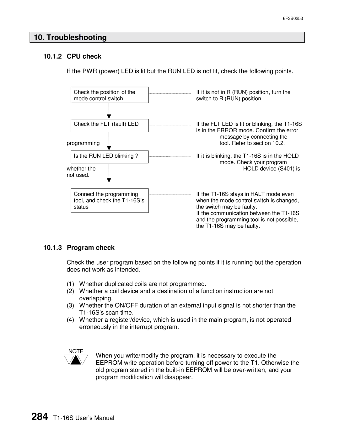 Toshiba 6F3B0253 user manual CPU check, Program check 